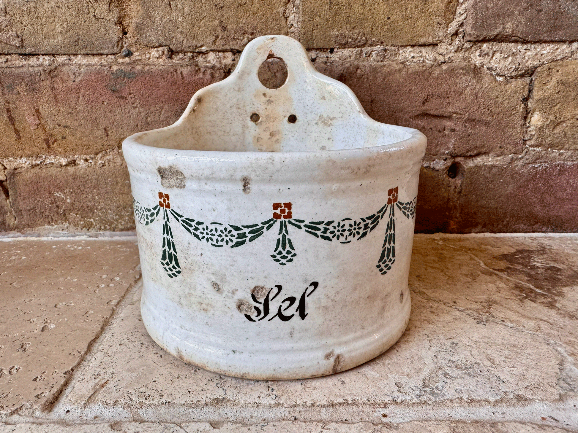 antique french rustic chippy timeworn sel salt pot cellar stoneware box