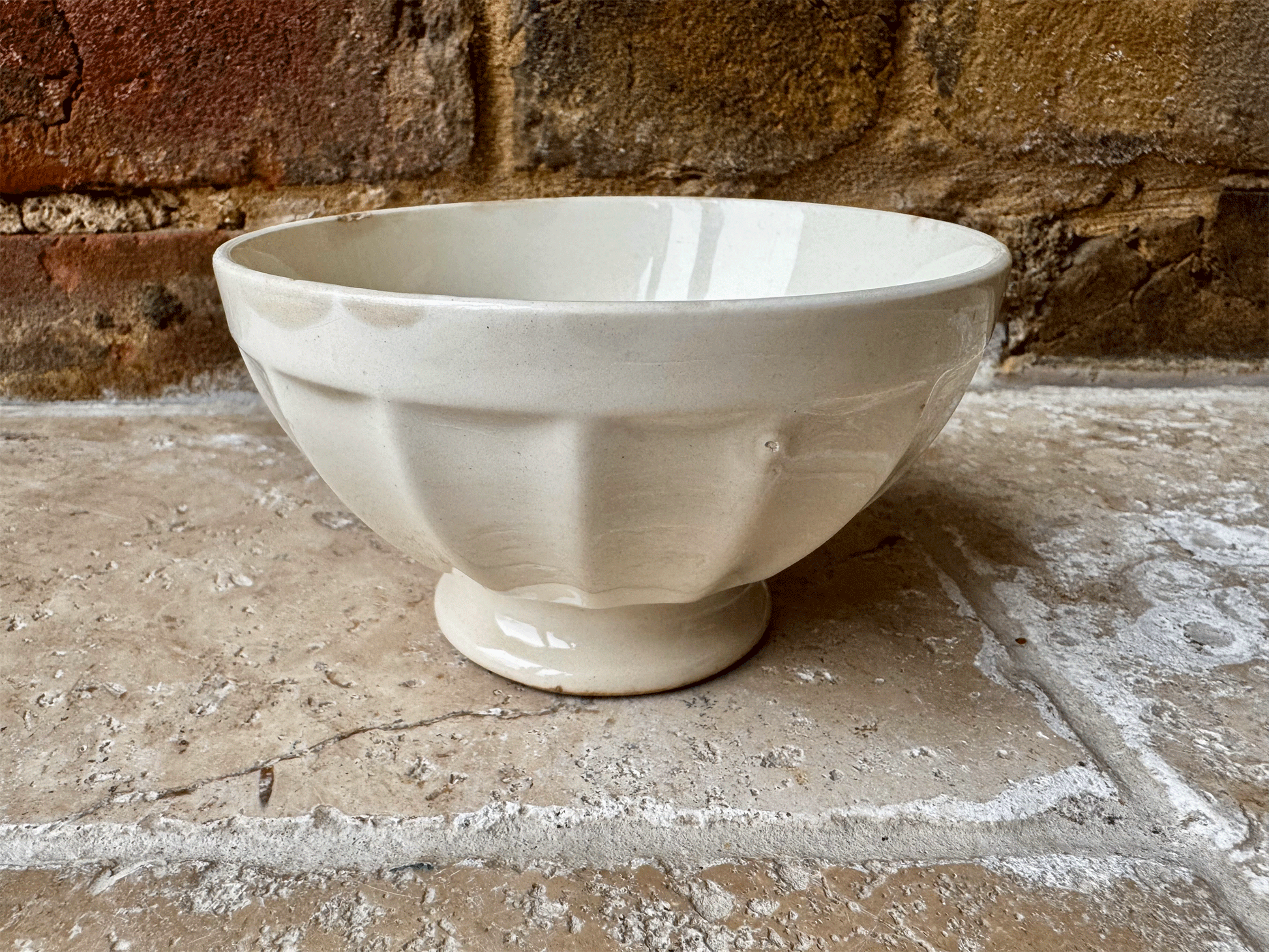 antique french white ironstone cafe au lait bowl ribbed footed