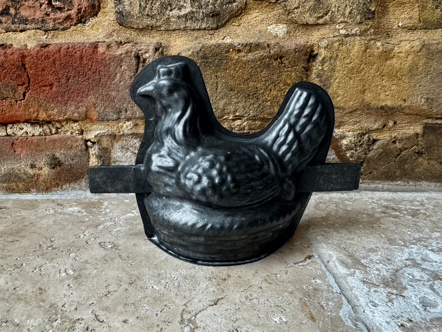 antique steel tin vintage easter chocolate mould laying hen basket