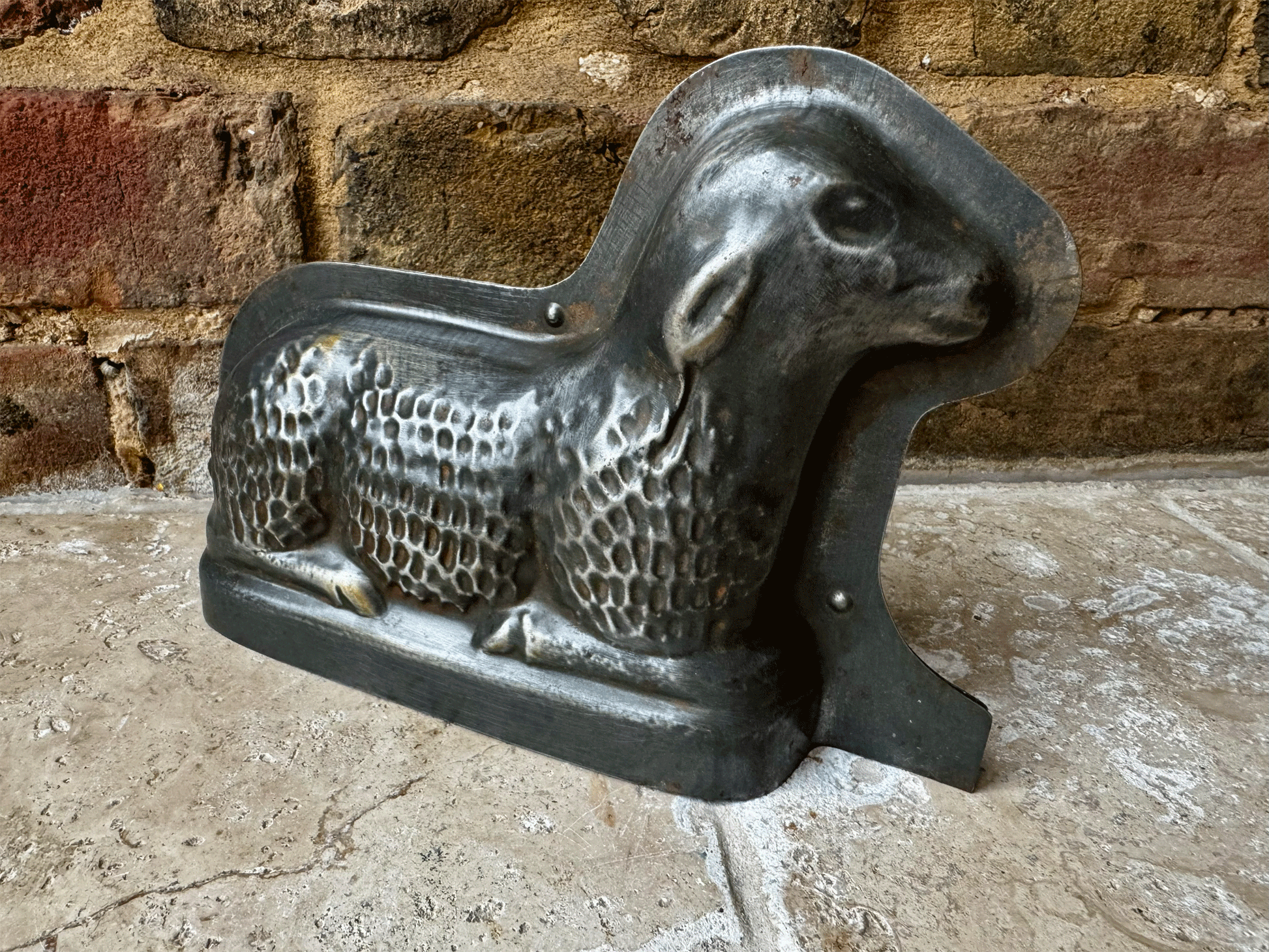 antique french tin steel chocolate mould lamb sheep