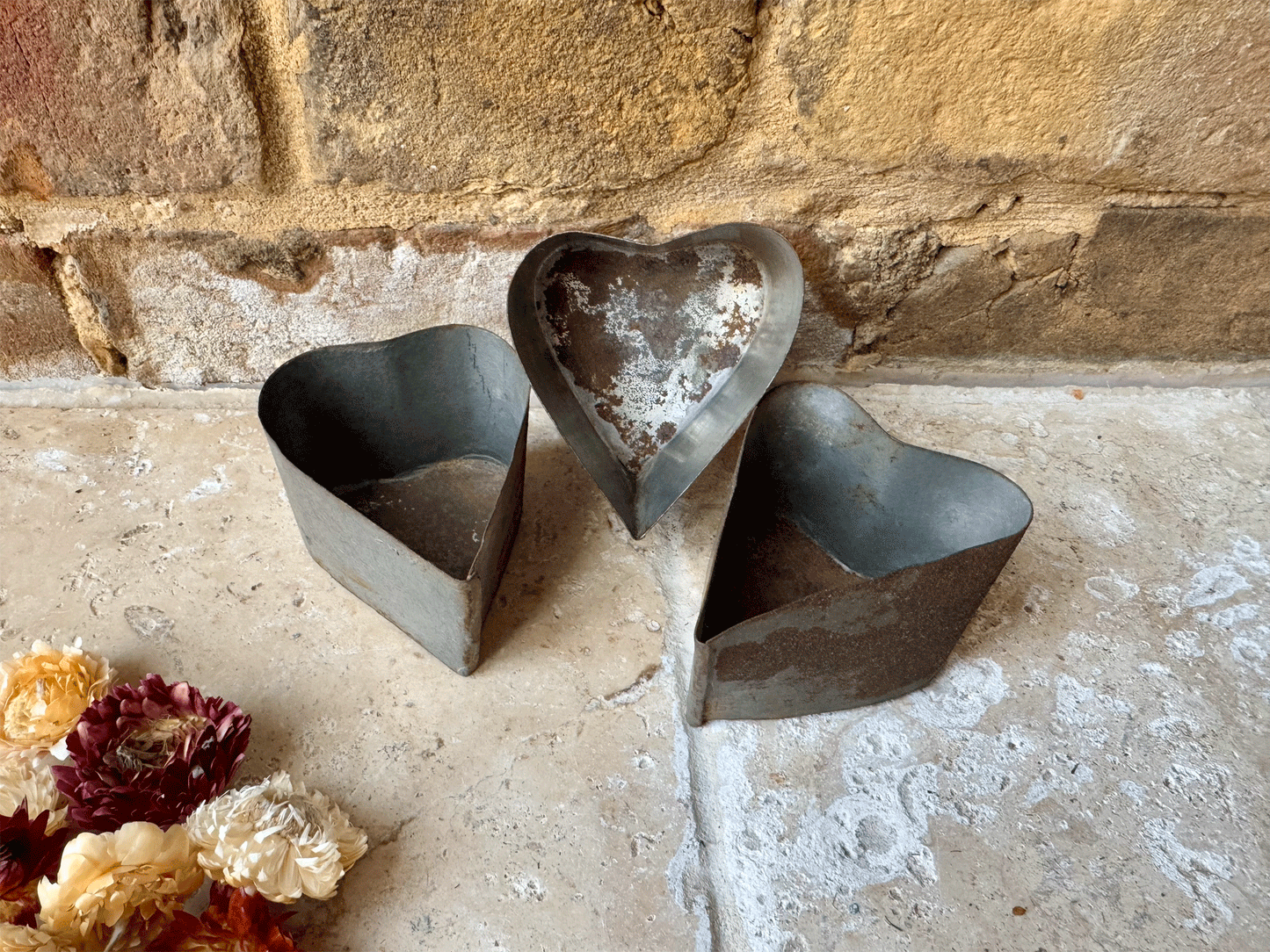 vintage antique french small tin heart shaped baking mould tealight holder decor