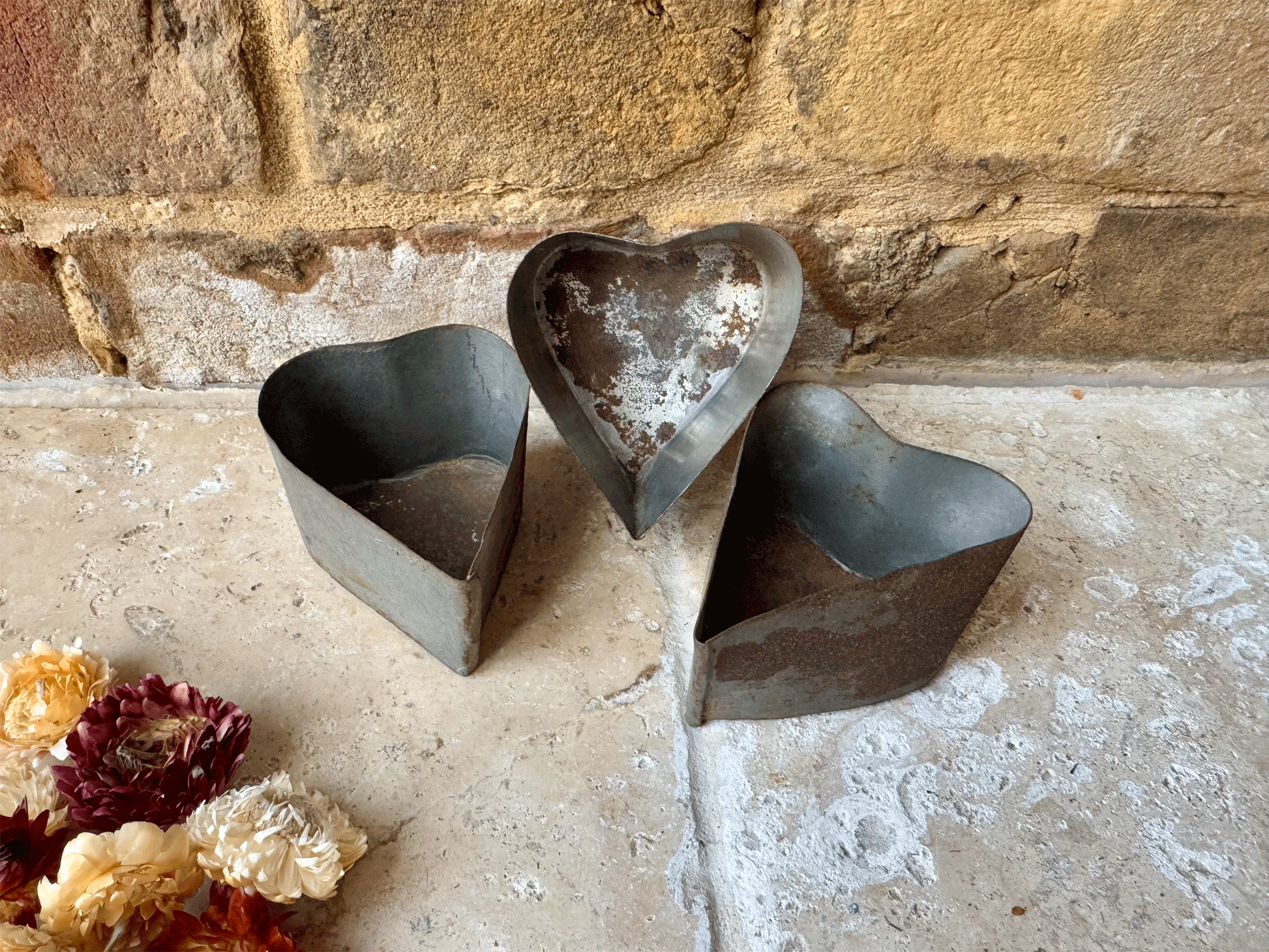 vintage antique french small tin heart shaped baking mould tealight holder decor
