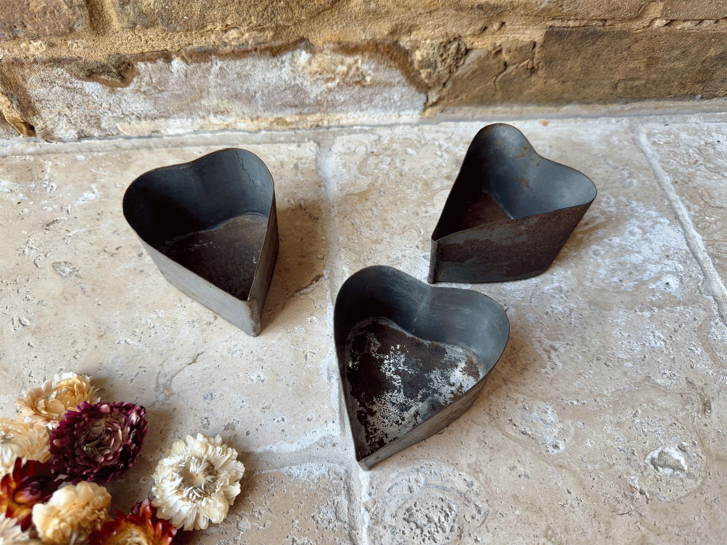 vintage antique french small tin heart shaped baking mould tealight holder decor