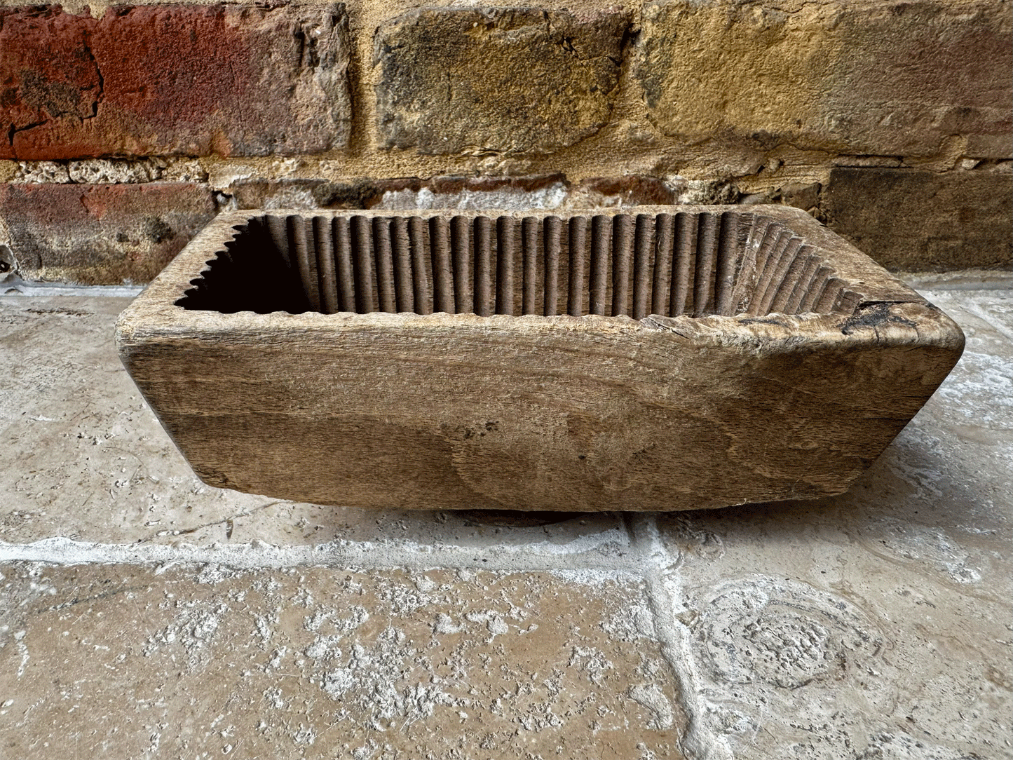 antique primitive 19th century carved wooden treen butter brick mould floral decoration