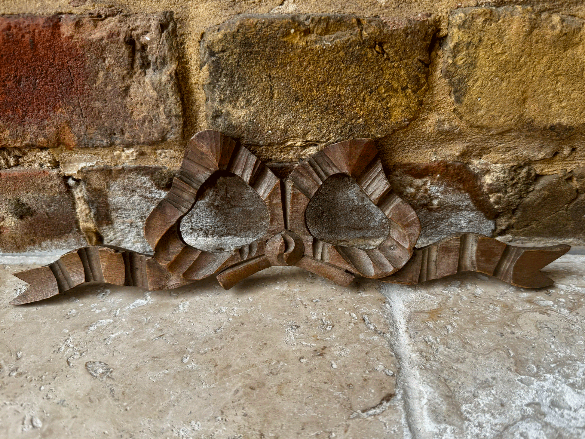 antique french carved wooden pelmet wall panel hanging bow shape