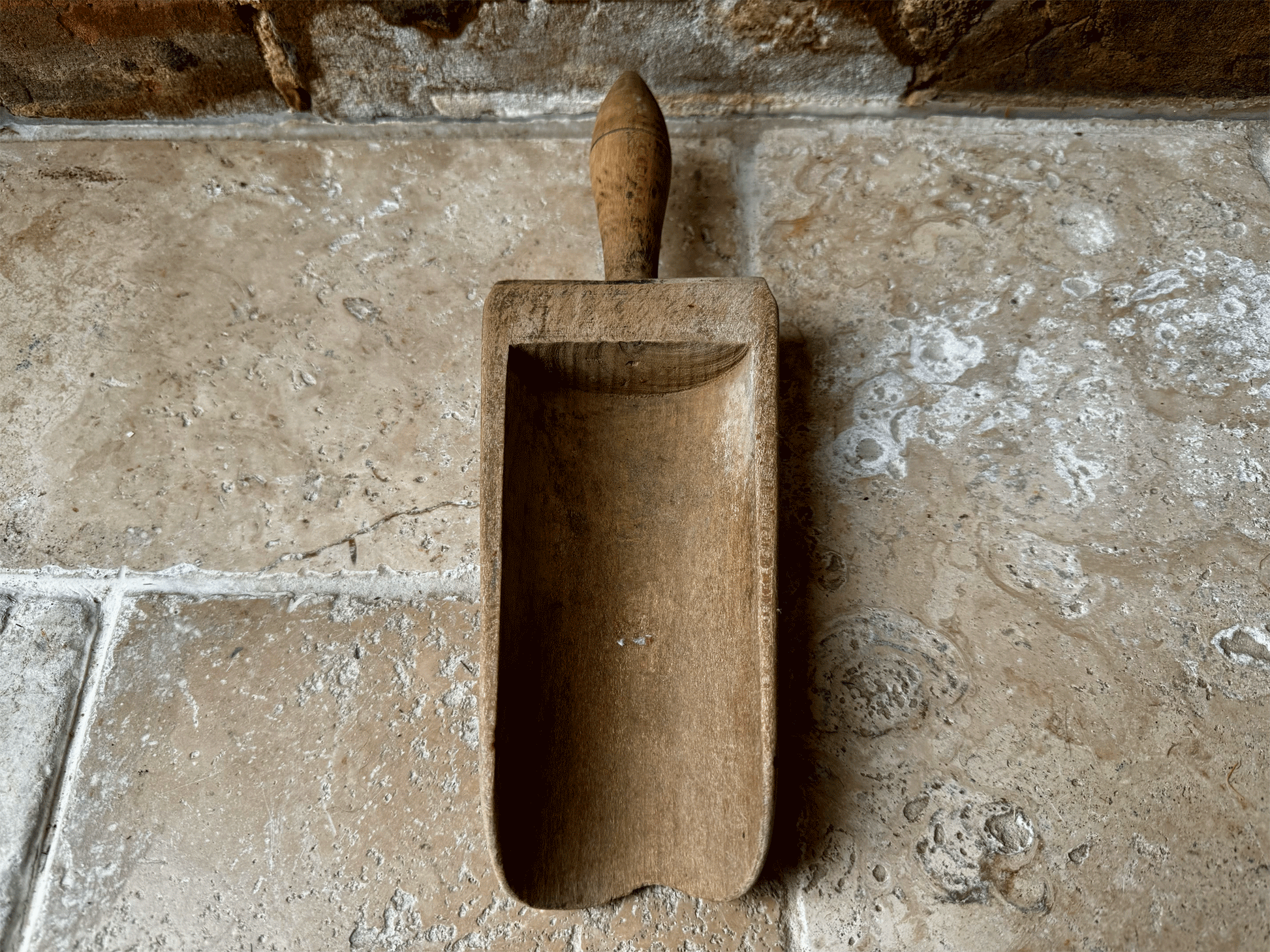 antique french rustic wooden treen flour grain scoop