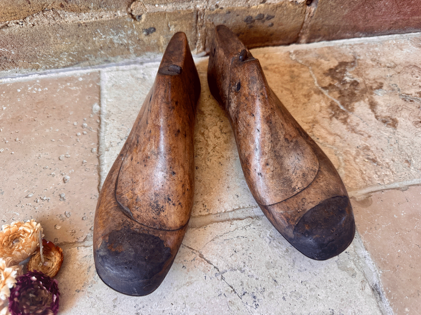 antique french 19th century wooden children shoe lasts cobblers moulds vintage styling decorative accessory