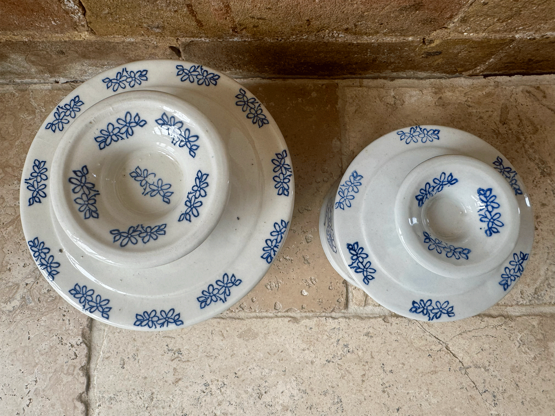 rare antique french extra large blue white st uze floral butter keeper cooler dish