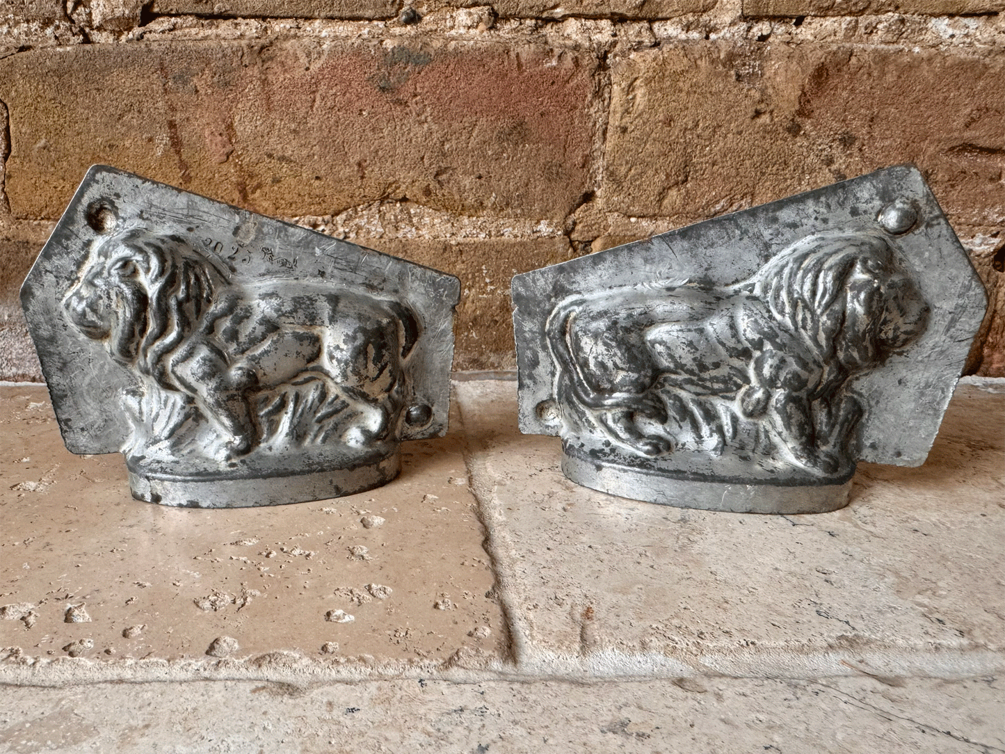 antique french rare lion shaped figural tin steel chocolate mould