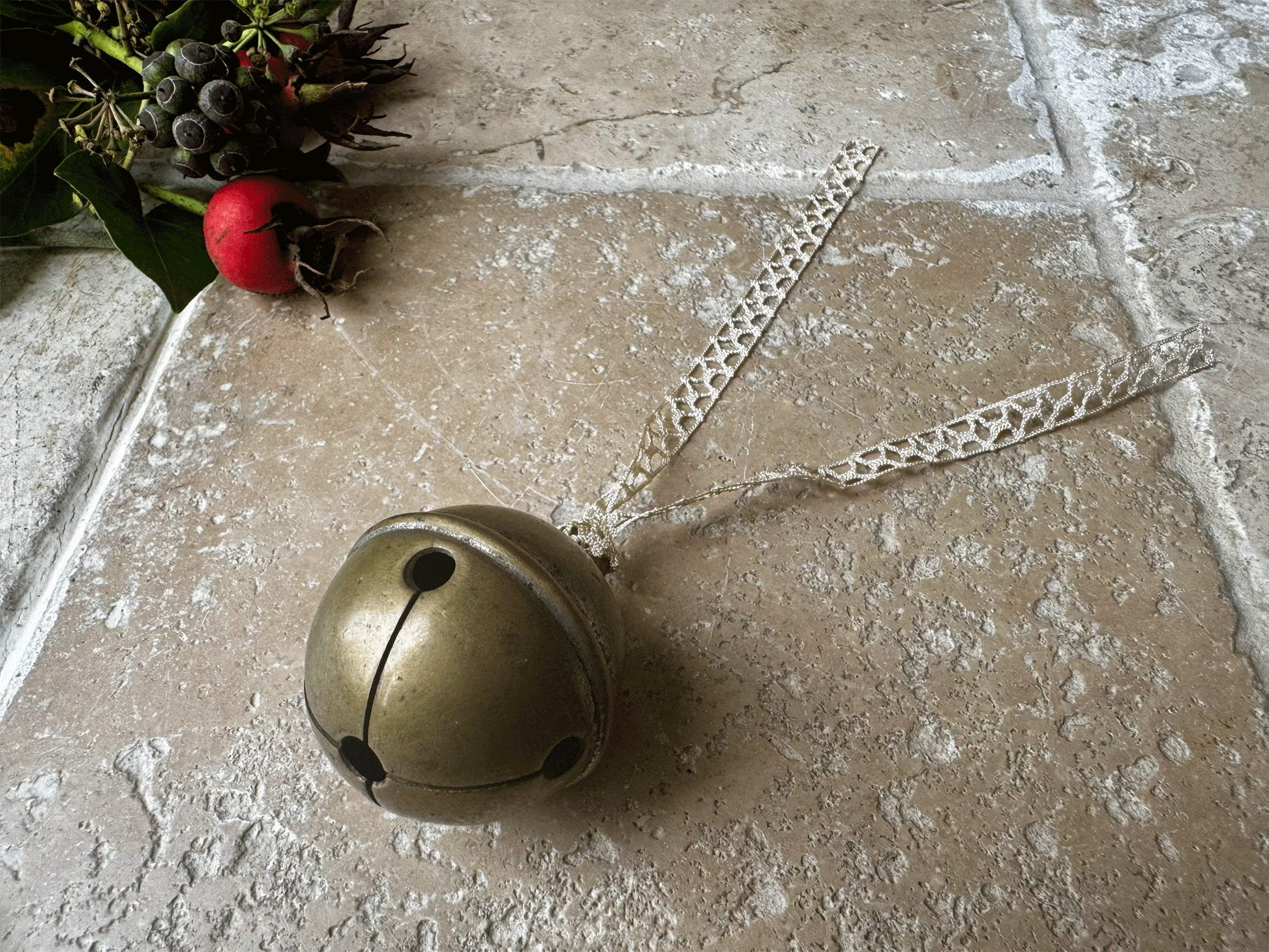 antique french christmas ornament decoration cow bell vintage english lace ribbon 