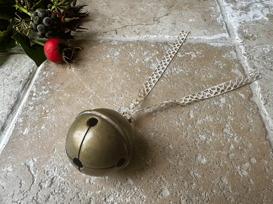 antique french christmas ornament decoration cow bell vintage english lace ribbon 