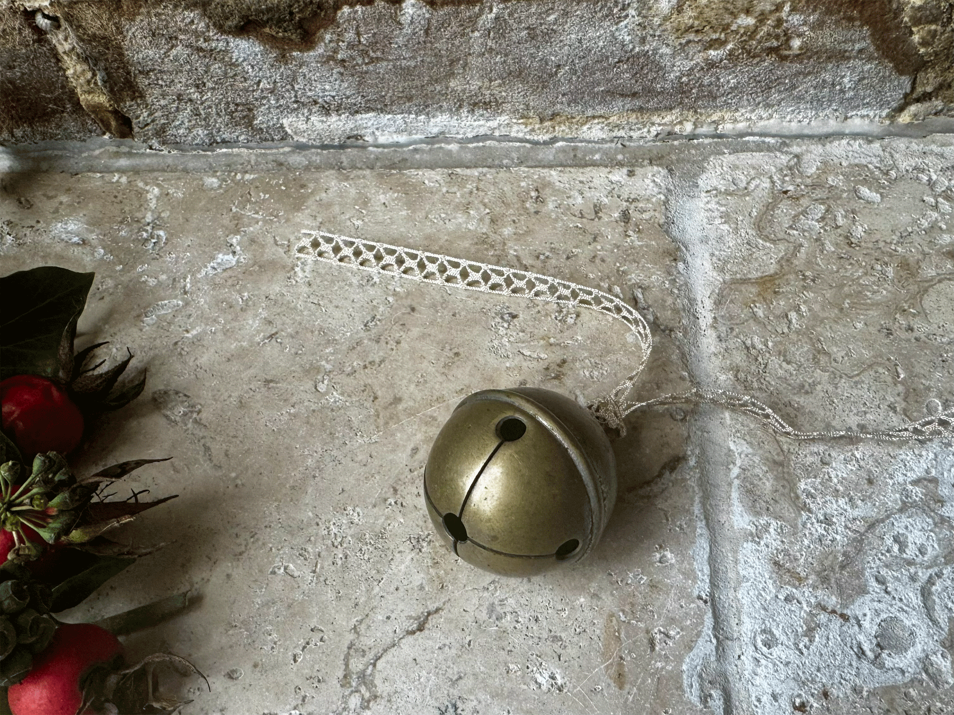 antique french christmas ornament decoration cow bell vintage english lace ribbon 