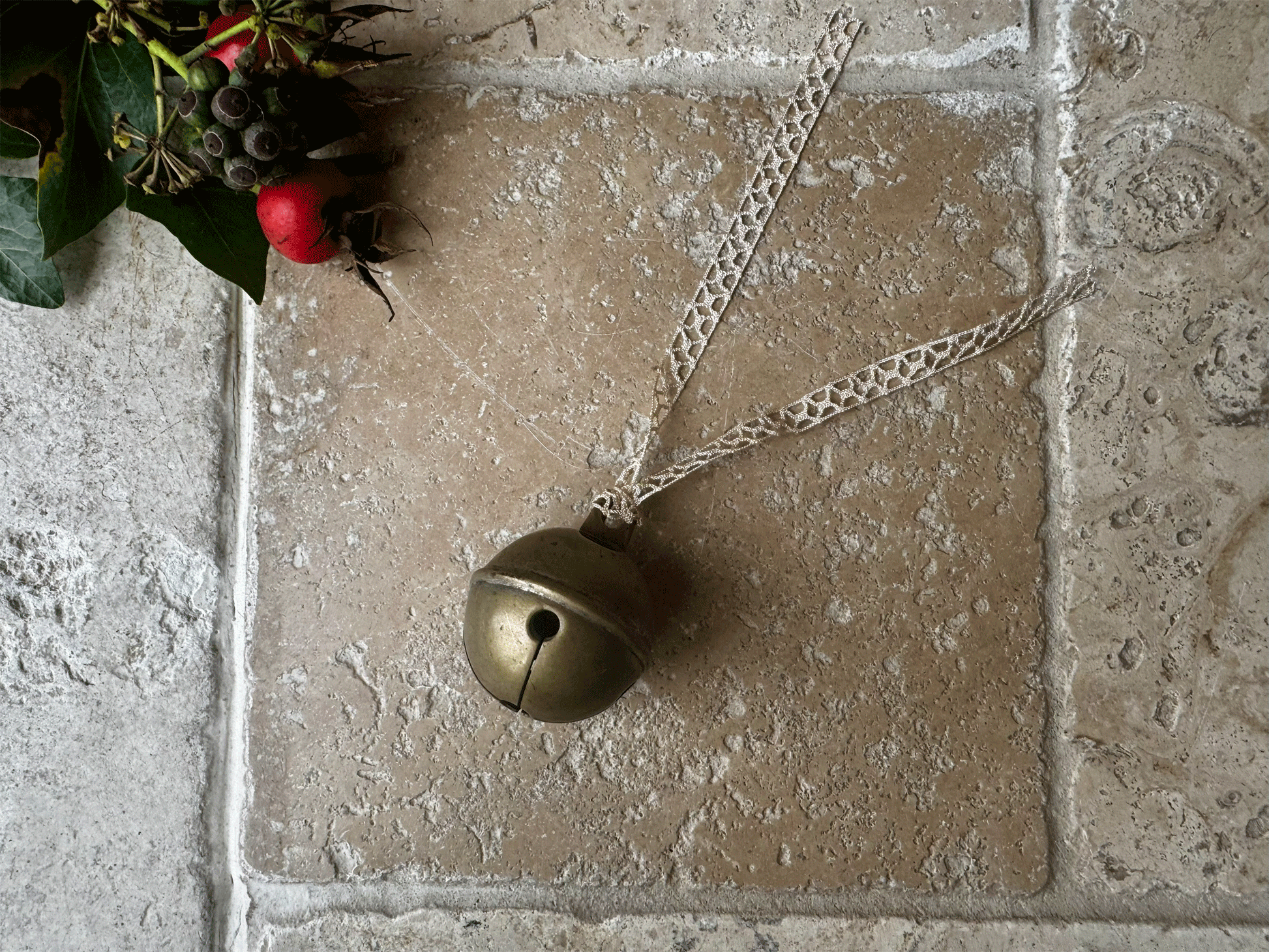 antique french christmas ornament decoration cow bell vintage english lace ribbon 