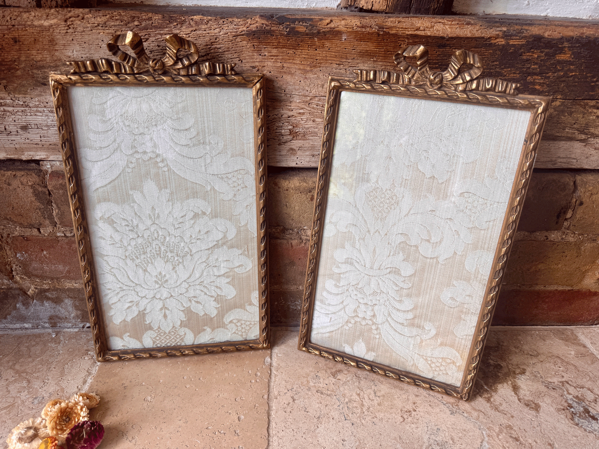 antique vintage french carved wooden picture photo frame silk lining gilt gilded