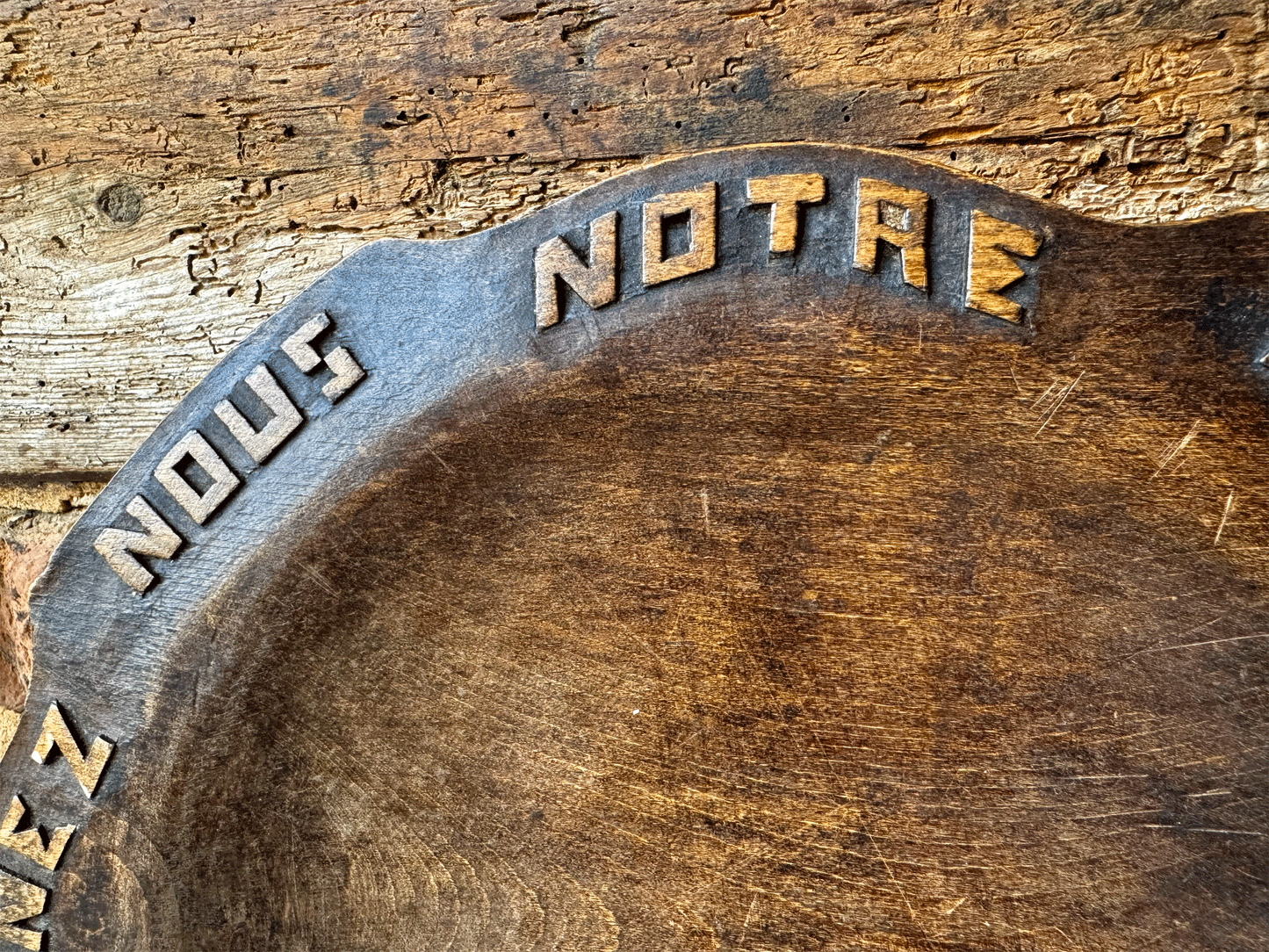 antique french carved wooden treen breadboard daily bread pain quotidien motto wheat