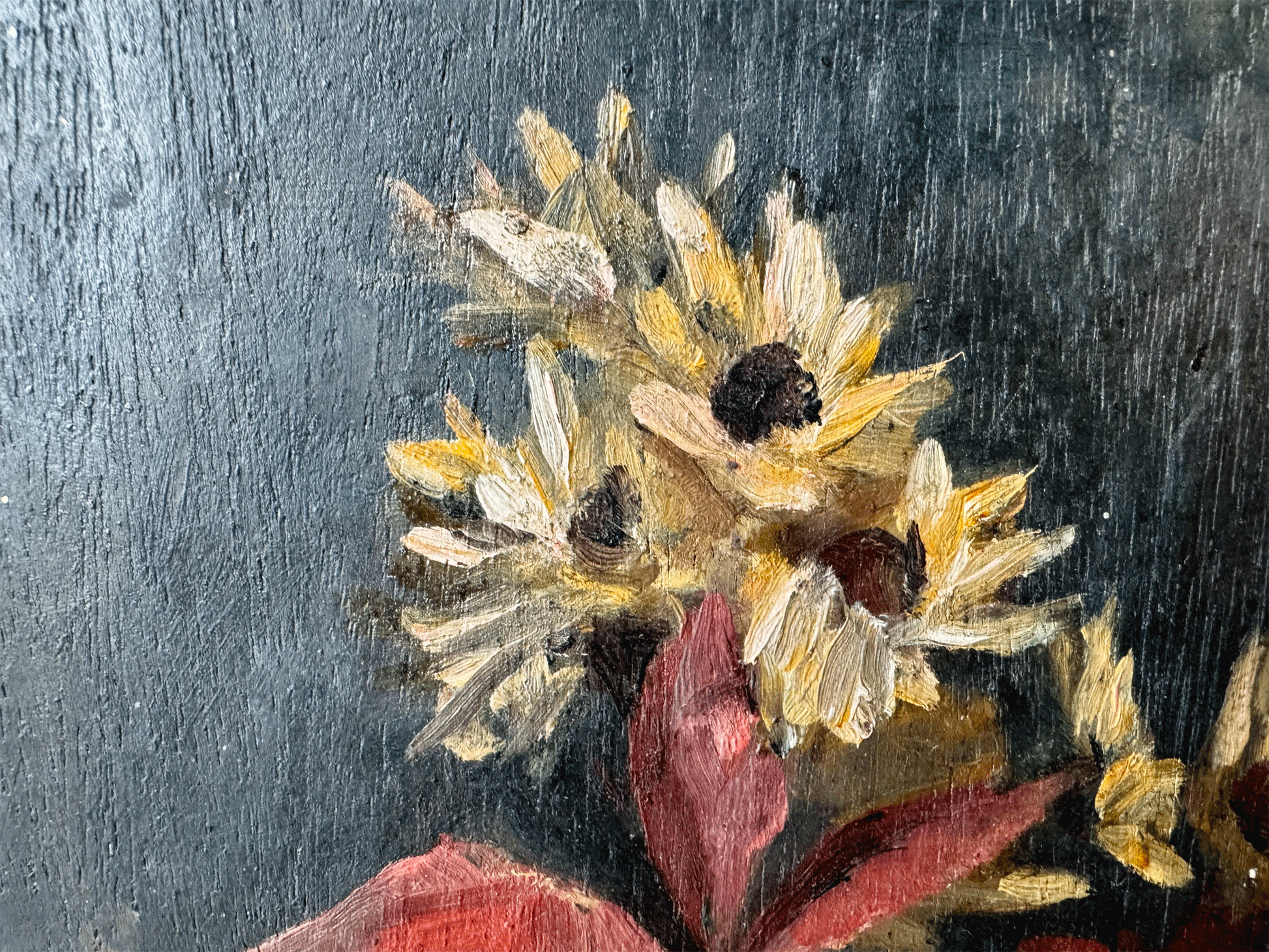 antique french oil painting on board still life floral composition vase flowers