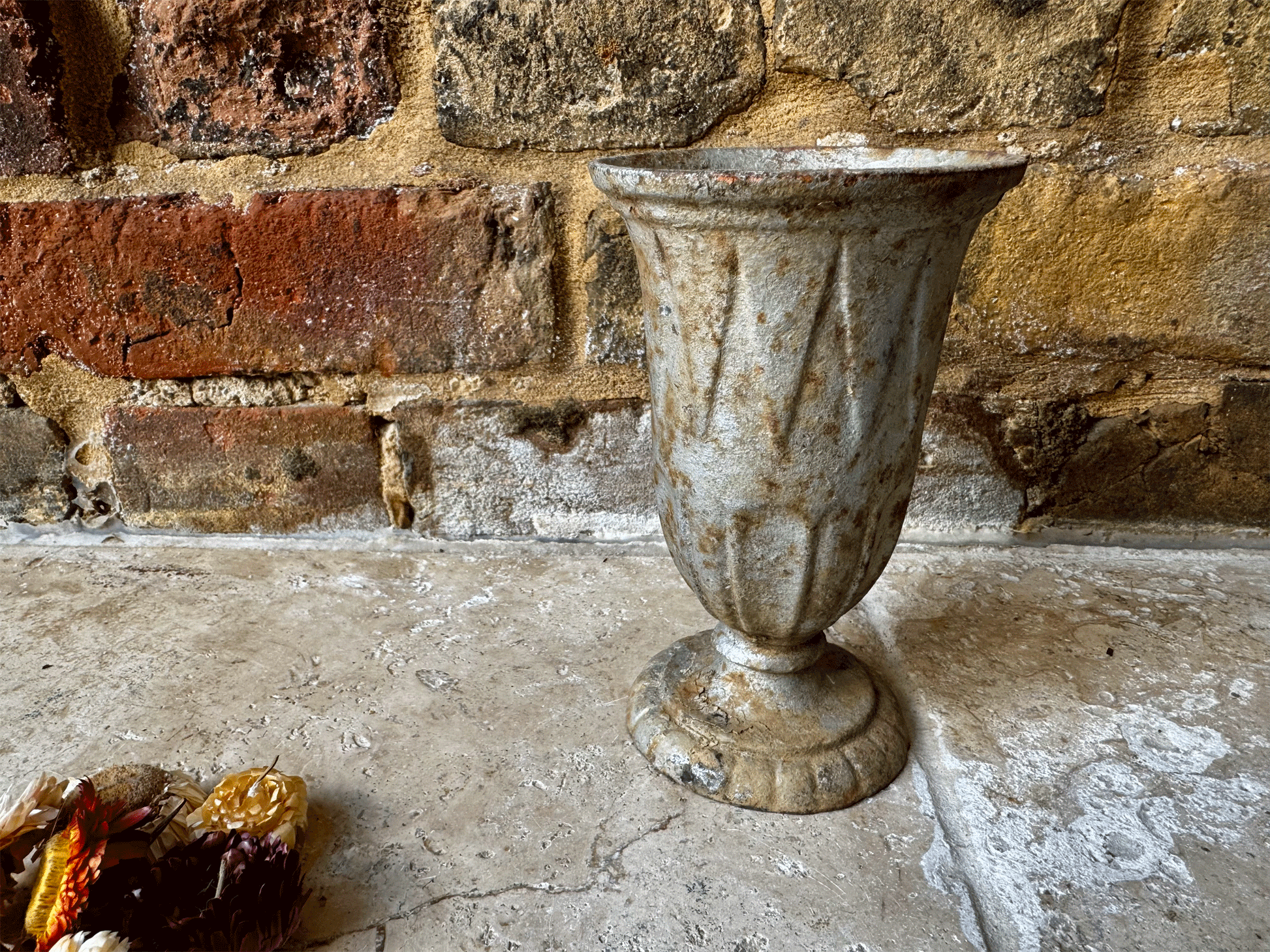 antique french rustic silver cast iron planter urn goblet