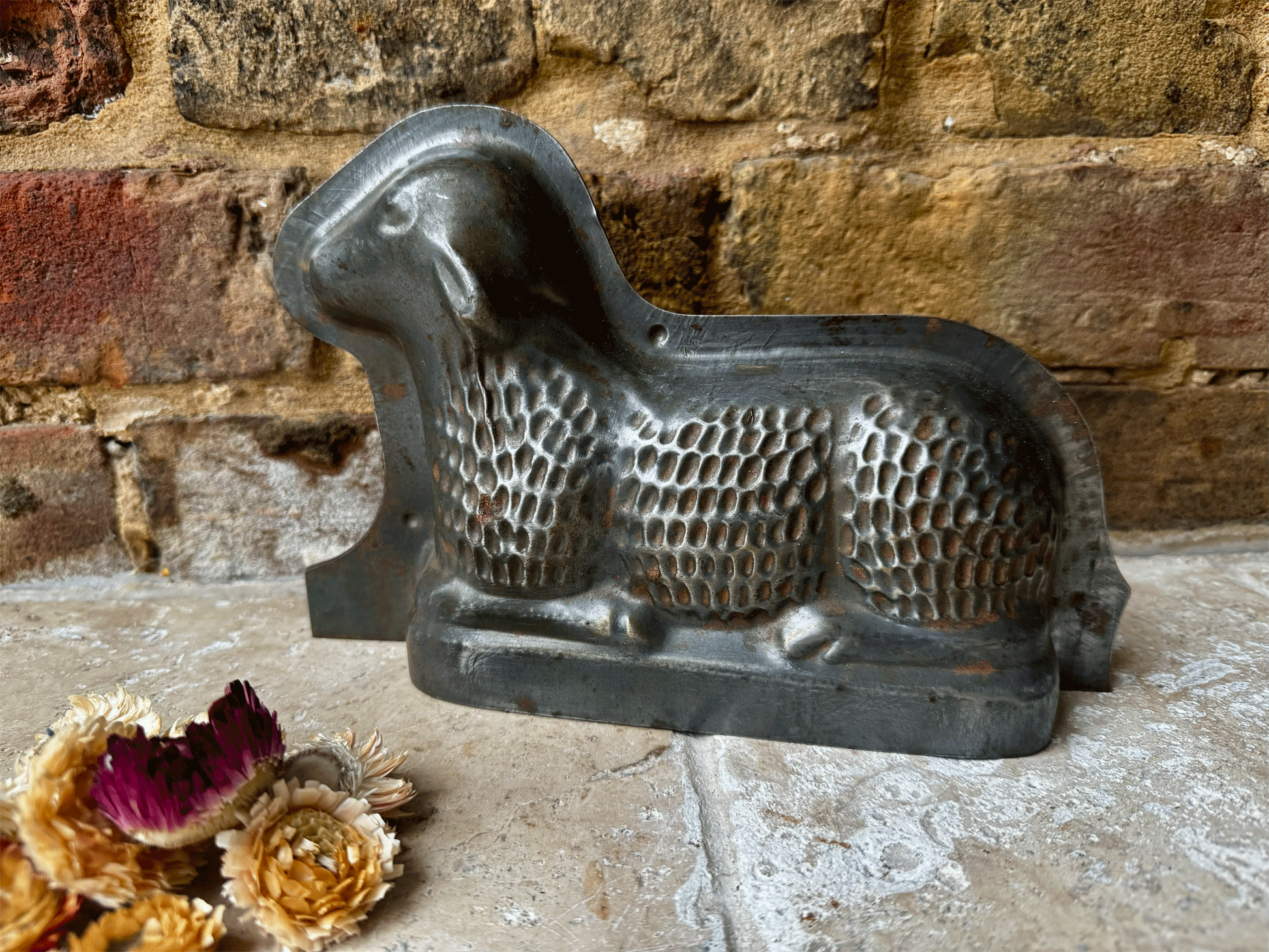 antique french tin steel chocolate mould lamb sheep