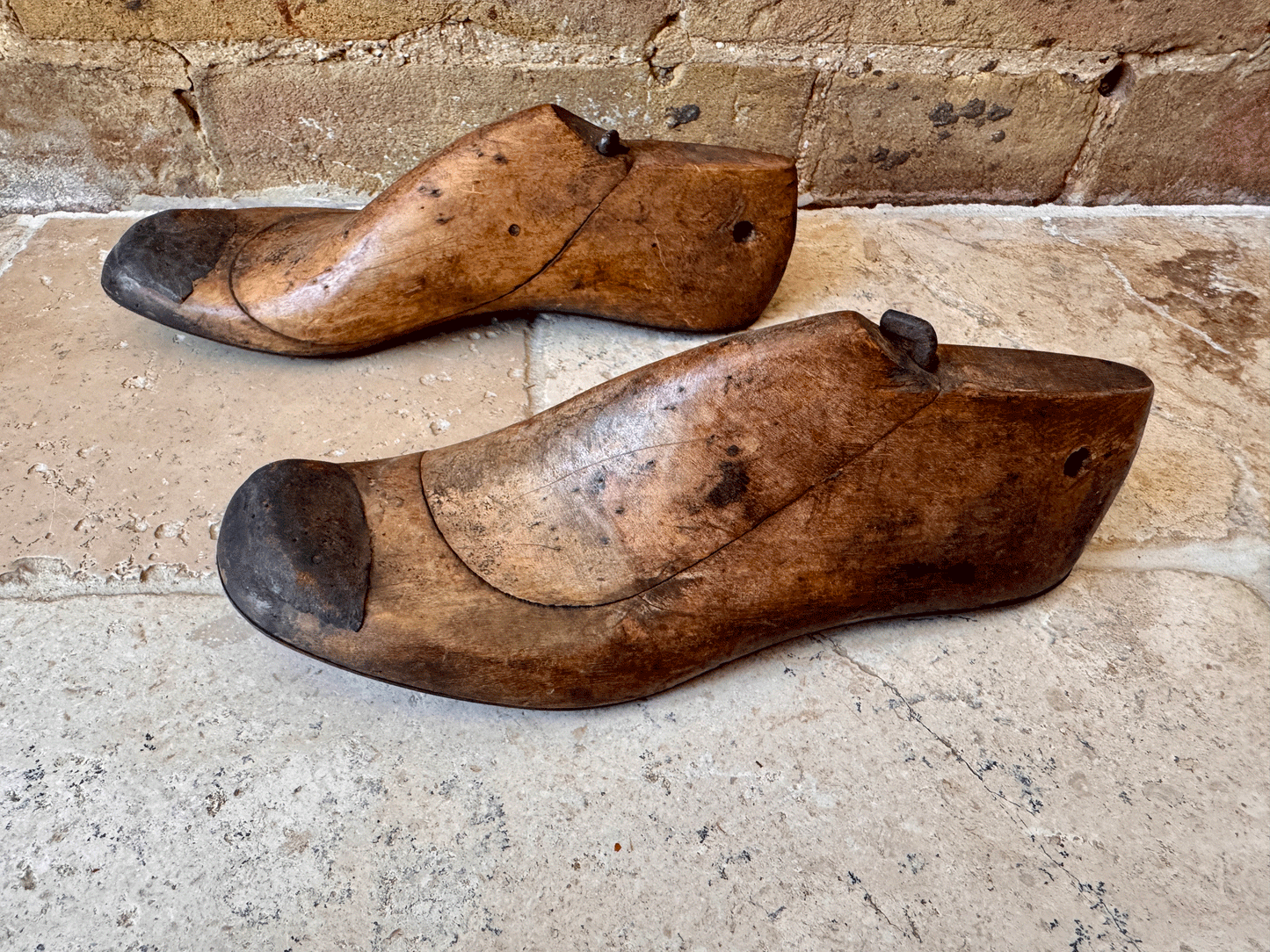 antique french 19th century wooden children shoe lasts cobblers moulds vintage styling decorative accessory