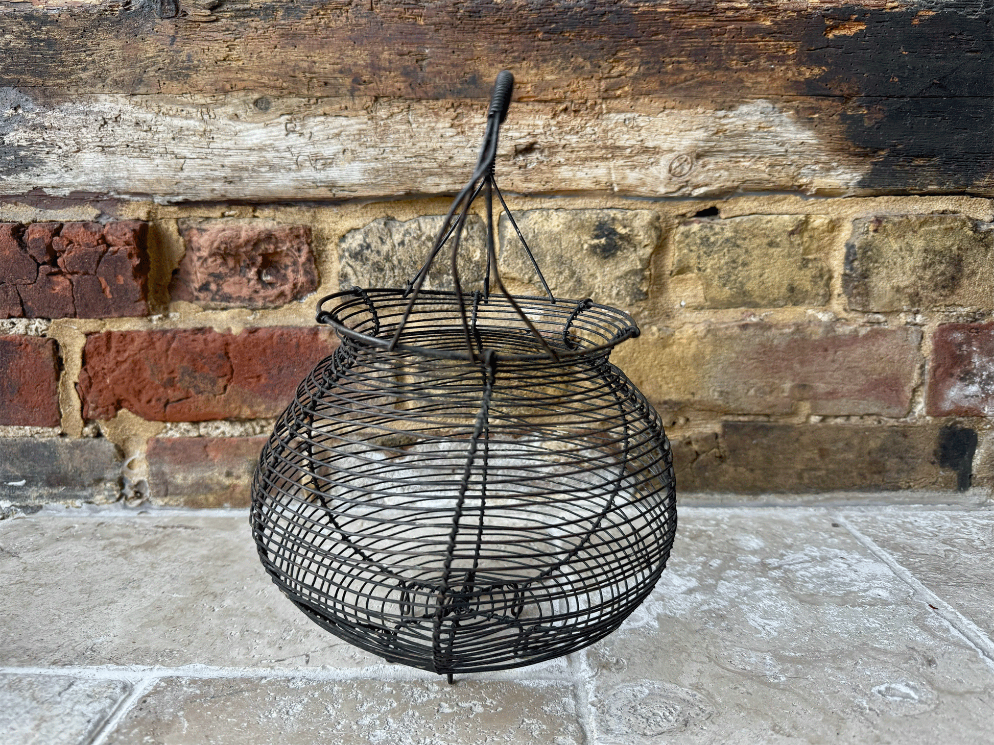 antique french rustic wirework egg basket holder