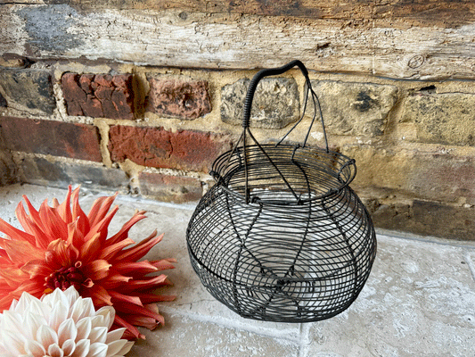 antique french rustic wirework egg basket holder