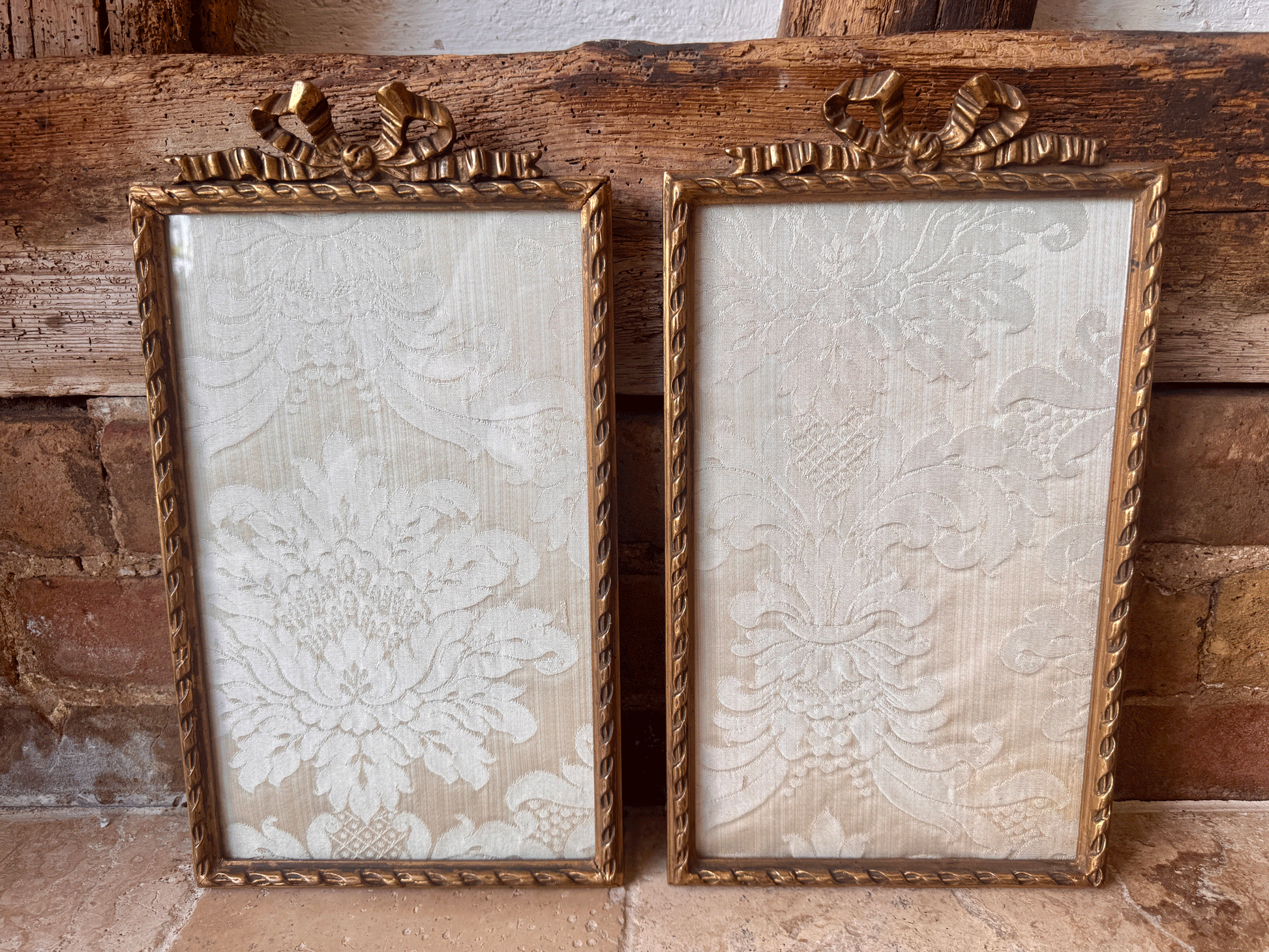 antique vintage french carved wooden picture photo frame silk lining gilt gilded