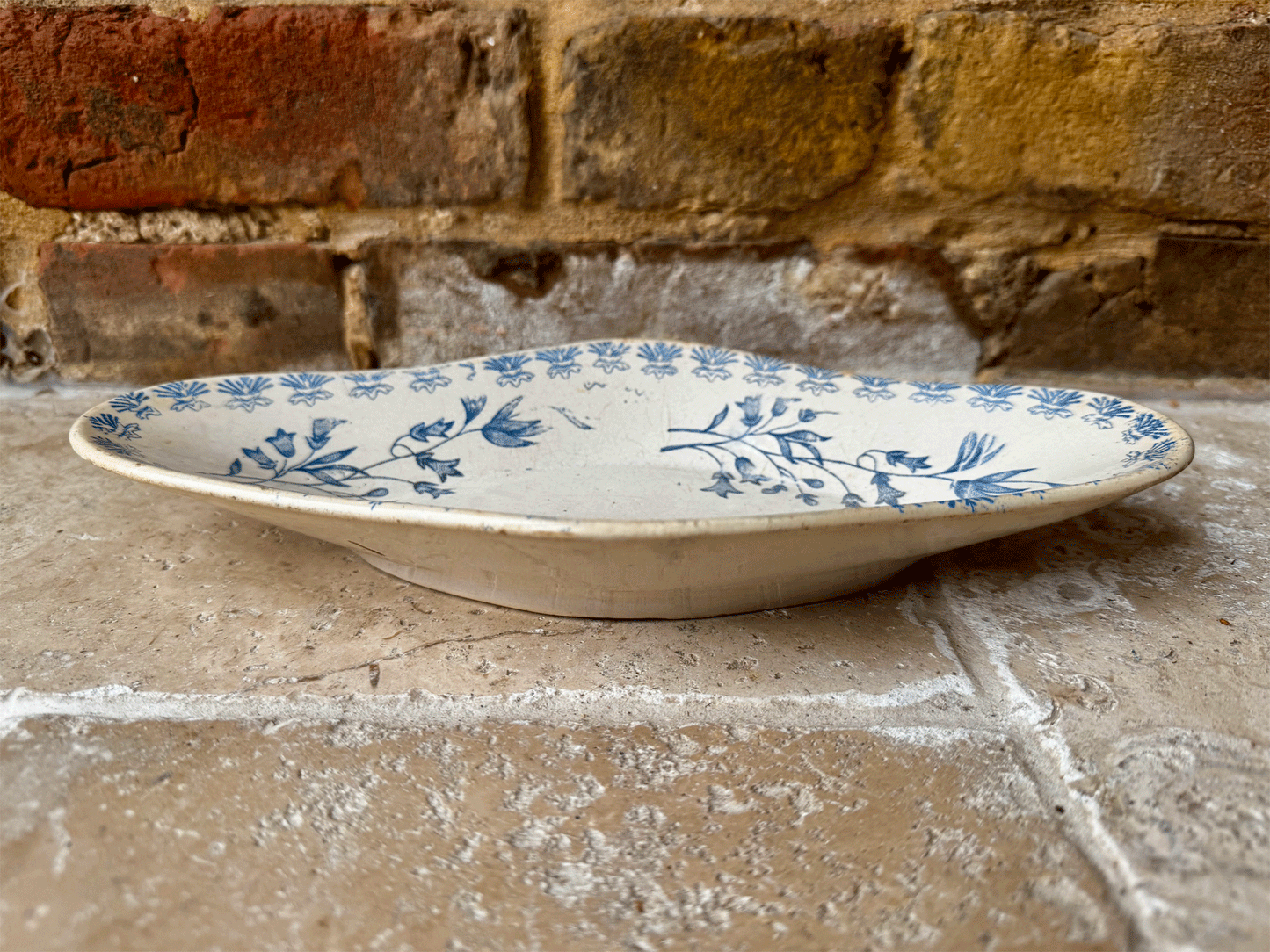 antique french blue transferware white ironstone ravier oval serving plate