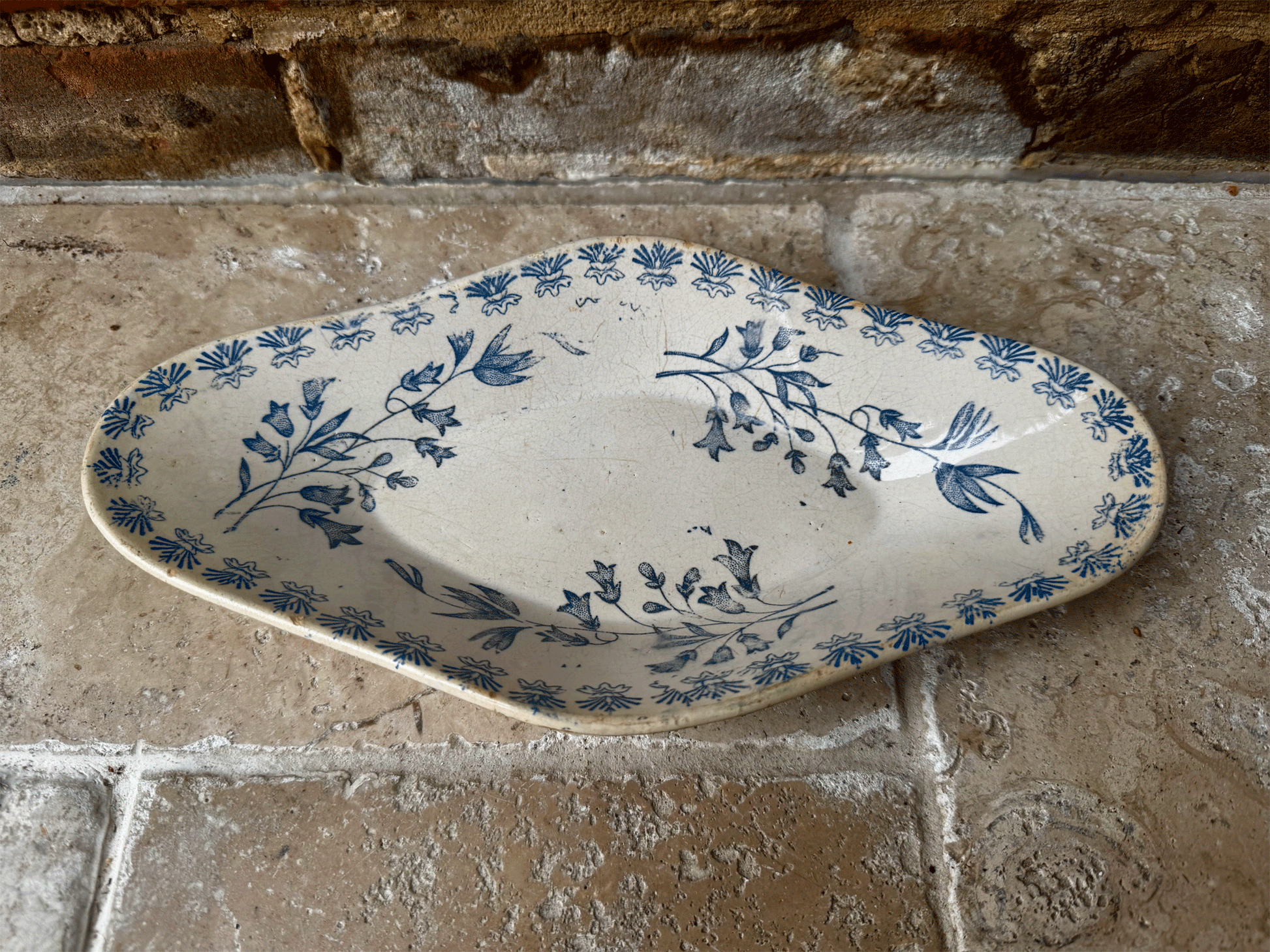 antique french blue transferware white ironstone ravier oval serving plate