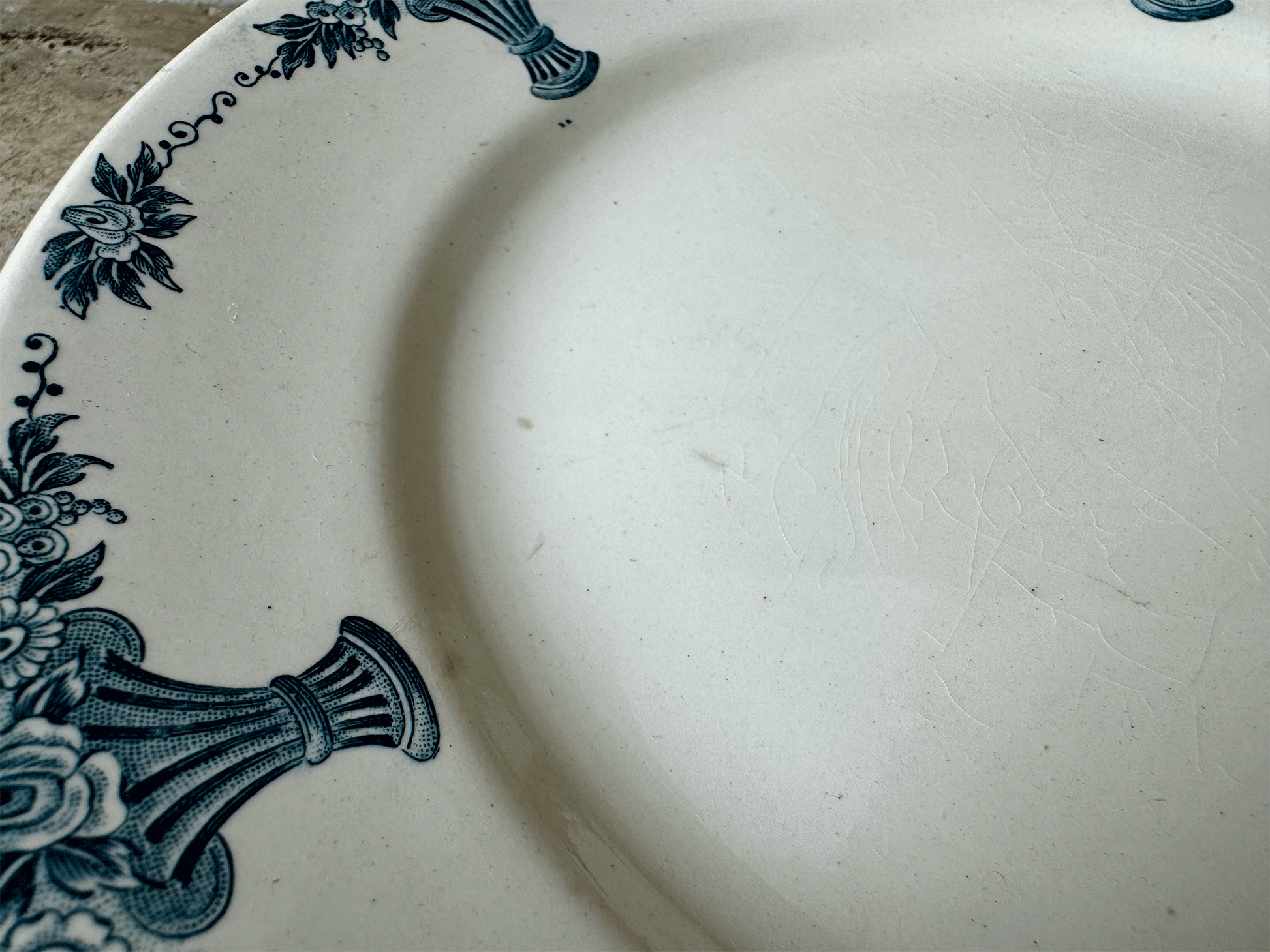 antique french teal transferware white ironstone faience ancienne compotier compote dish longchamp ennege