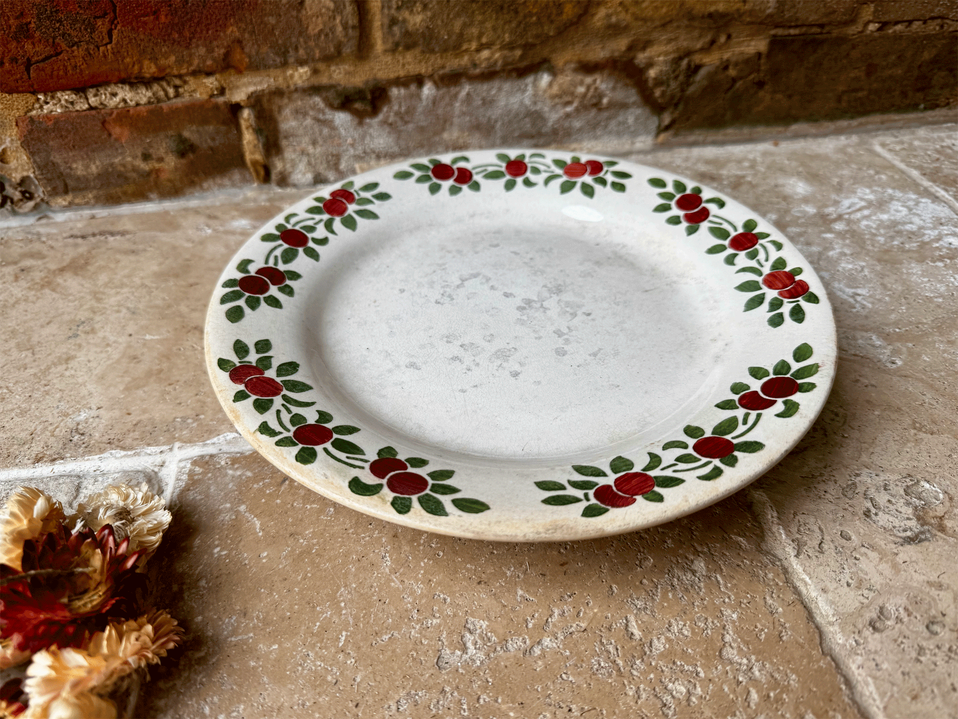 antique french christmas themed holly berries raised footed compote dish compotier hand painted white ironstone