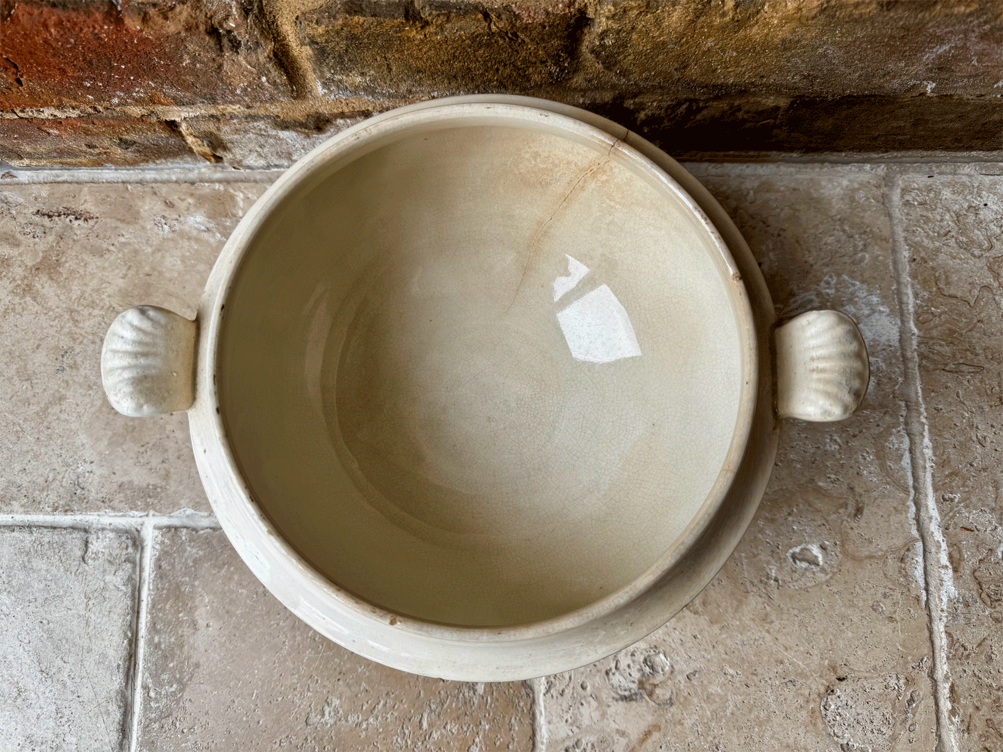 antique 19th century french buttery timeworn white ironstone soupiere tureen bowl vieillard bordeaux