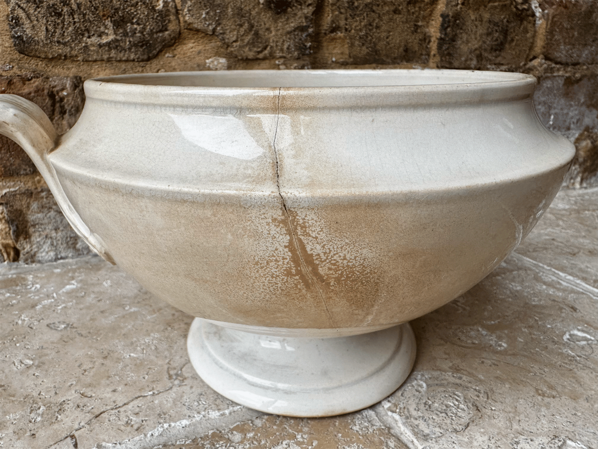 antique 19th century french buttery timeworn white ironstone soupiere tureen bowl vieillard bordeaux