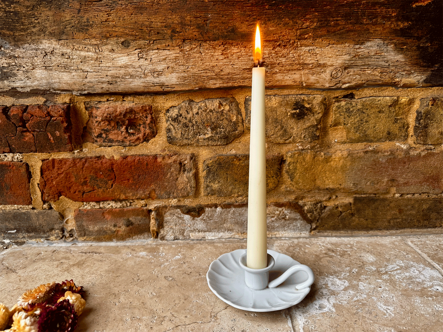 antique vintage french plain white ironstone candlestick holder