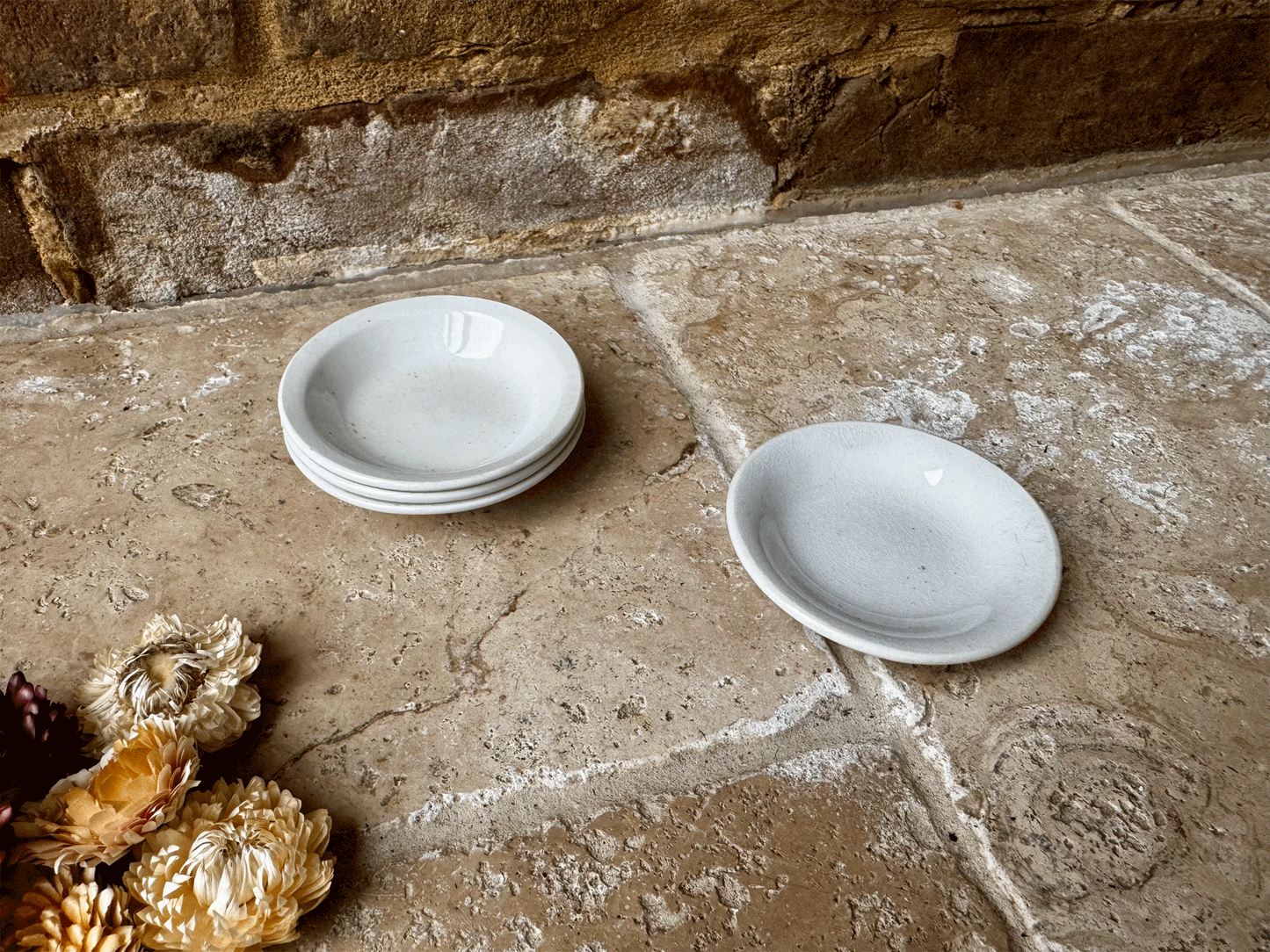 rare antique french small mini plain white ironstone butter pat dish