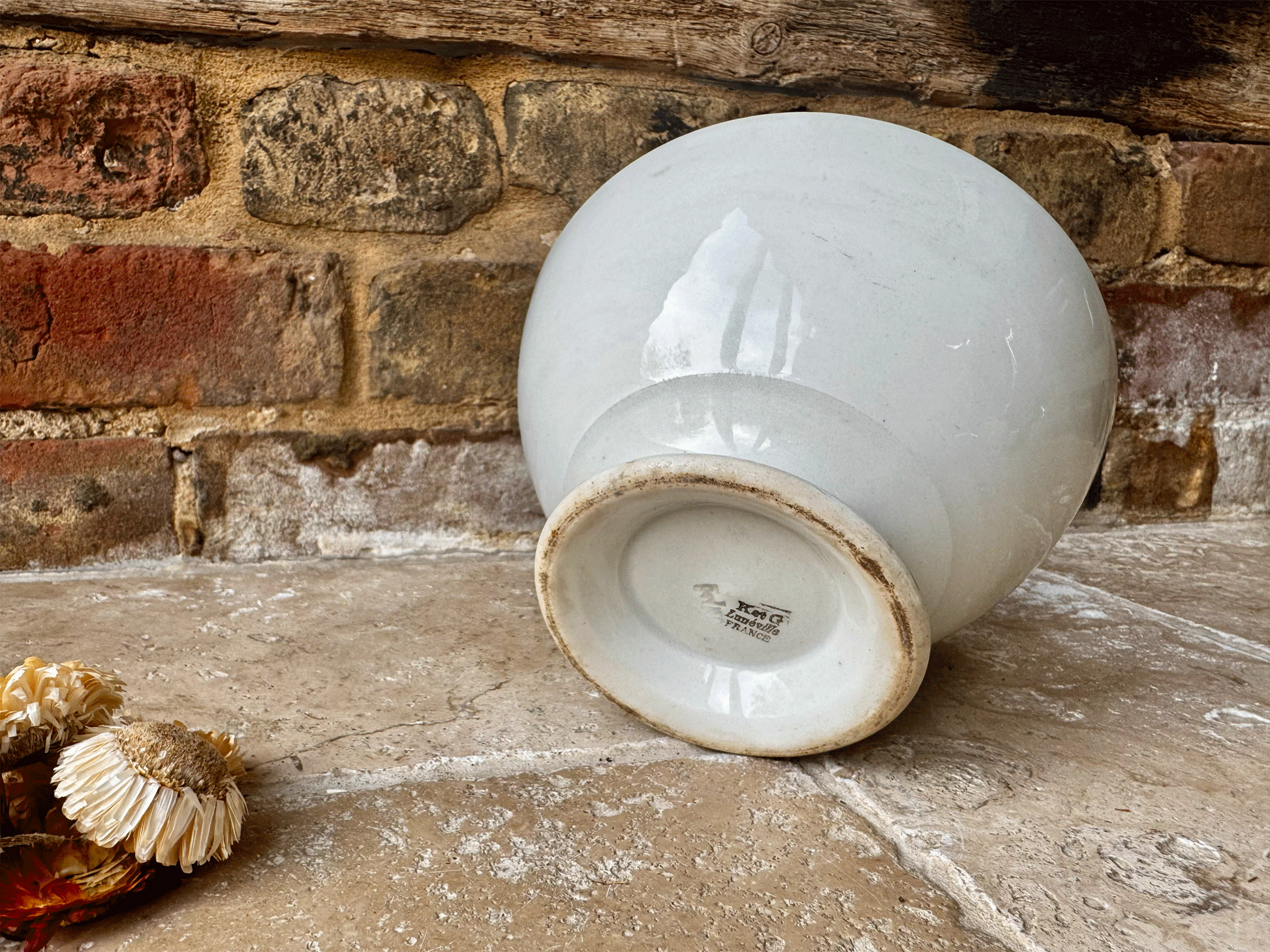 antique french extra large kg luneville plain white ironstone terre de fer cafe au lait coffee bowl