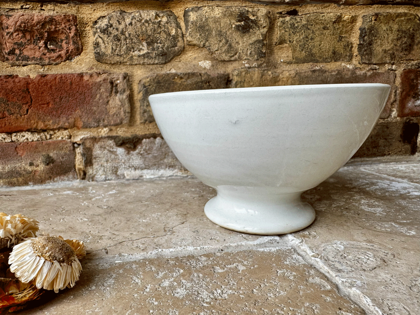 antique french extra large kg luneville plain white ironstone terre de fer cafe au lait coffee bowl