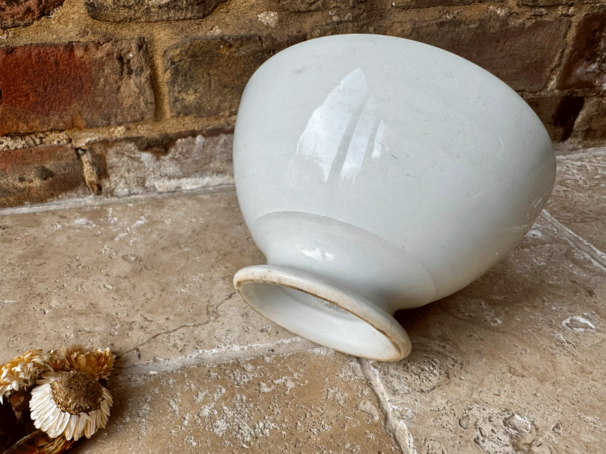 antique french extra large kg luneville plain white ironstone terre de fer cafe au lait coffee bowl