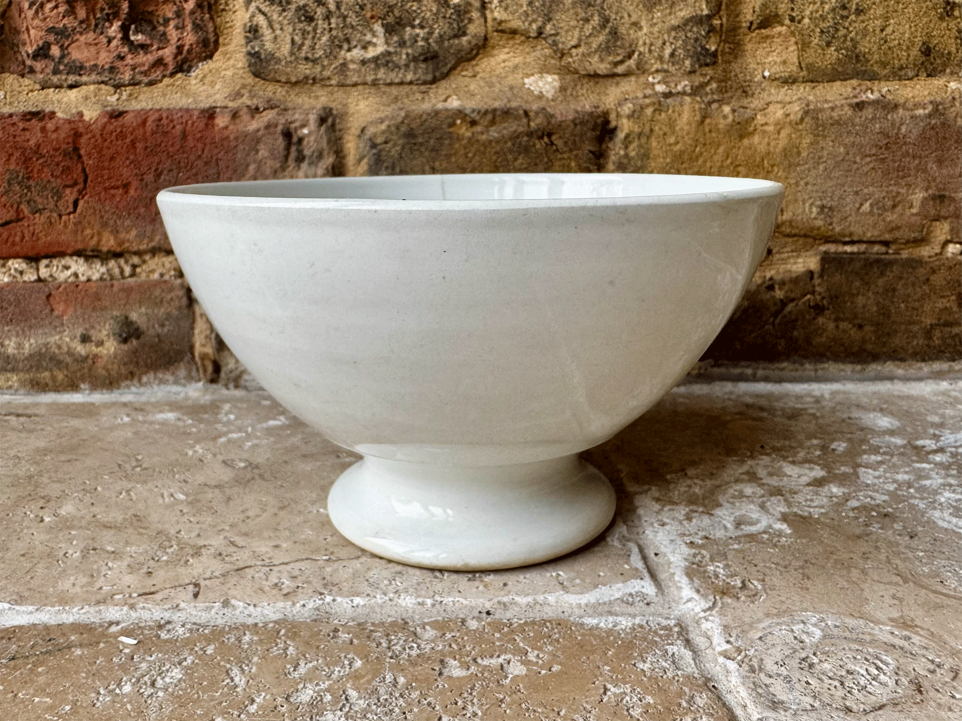 antique french extra large kg luneville plain white ironstone terre de fer cafe au lait coffee bowl