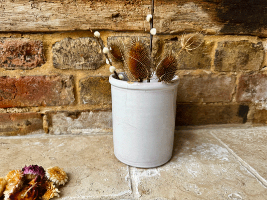 antique french large white stoneware confiture pot lilac pink