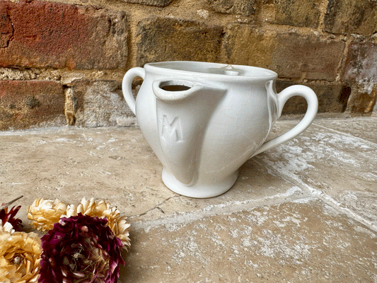 antique french badonviller white ironstone sauciere maigre gras fat separator gravy boat sauce dish