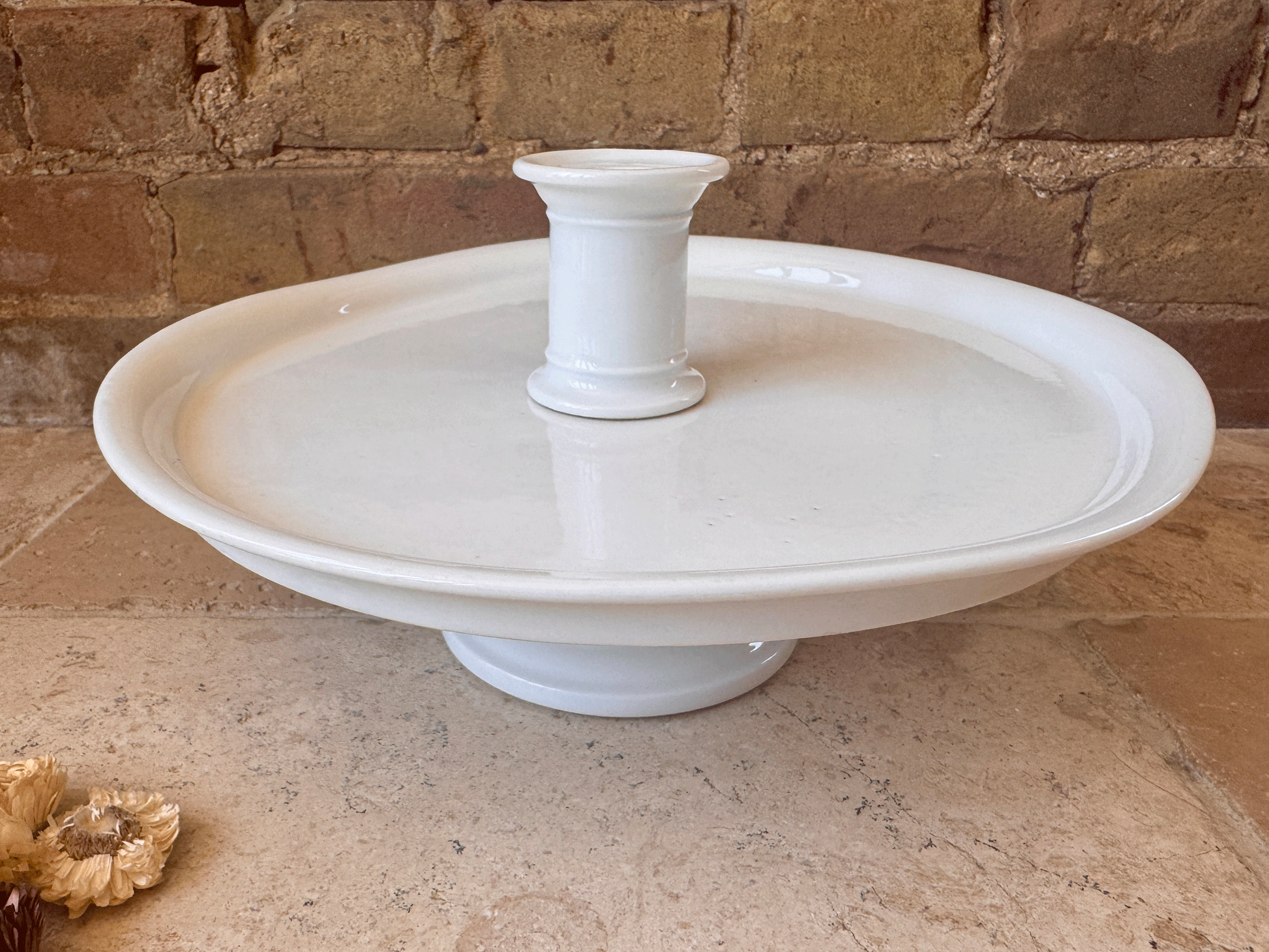 antique french large white ironstone cake stand raised middle section