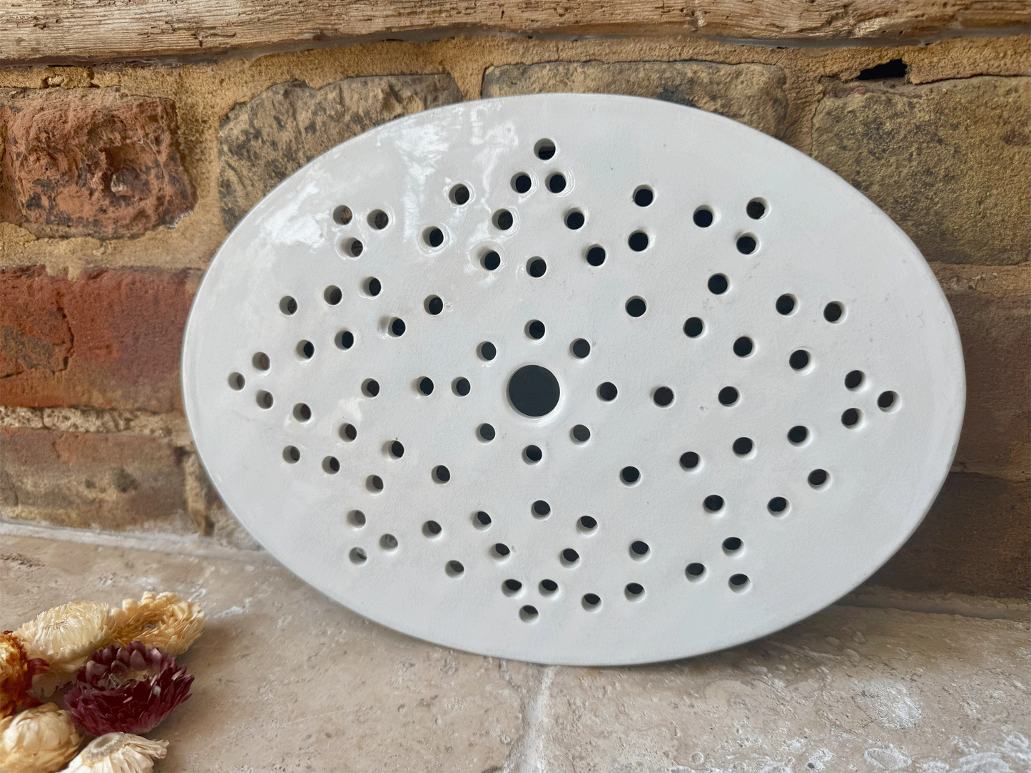 rare antique french plain white ironstone drainer plate pierced star pattern