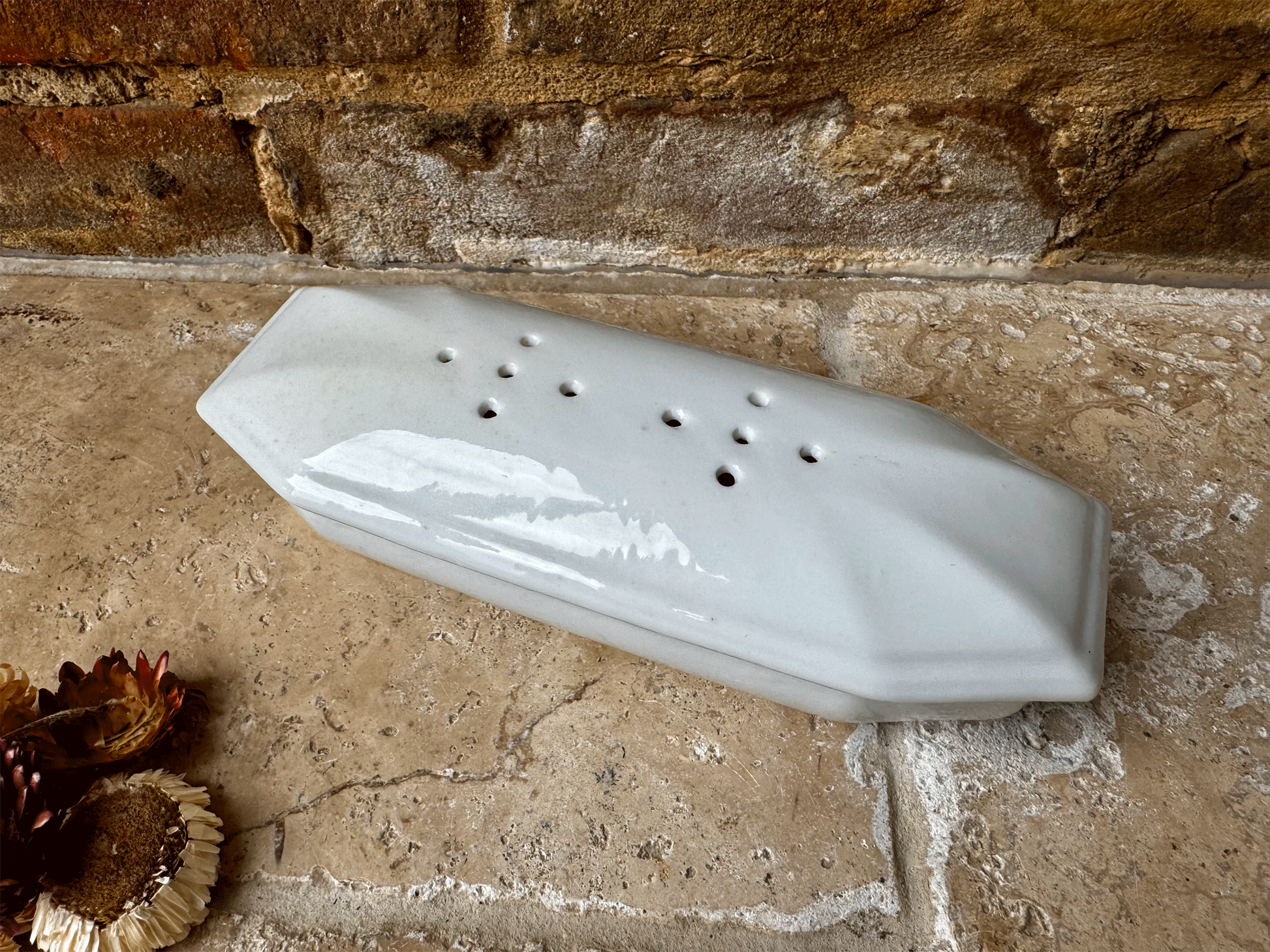 atique french plain white ironstone lidded razor dish trinket pot