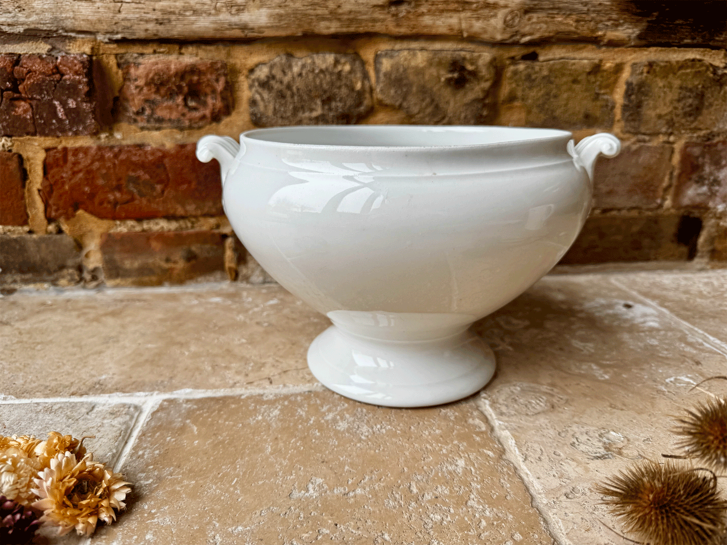 large antique plain white ironstone soupiere tureen bowl