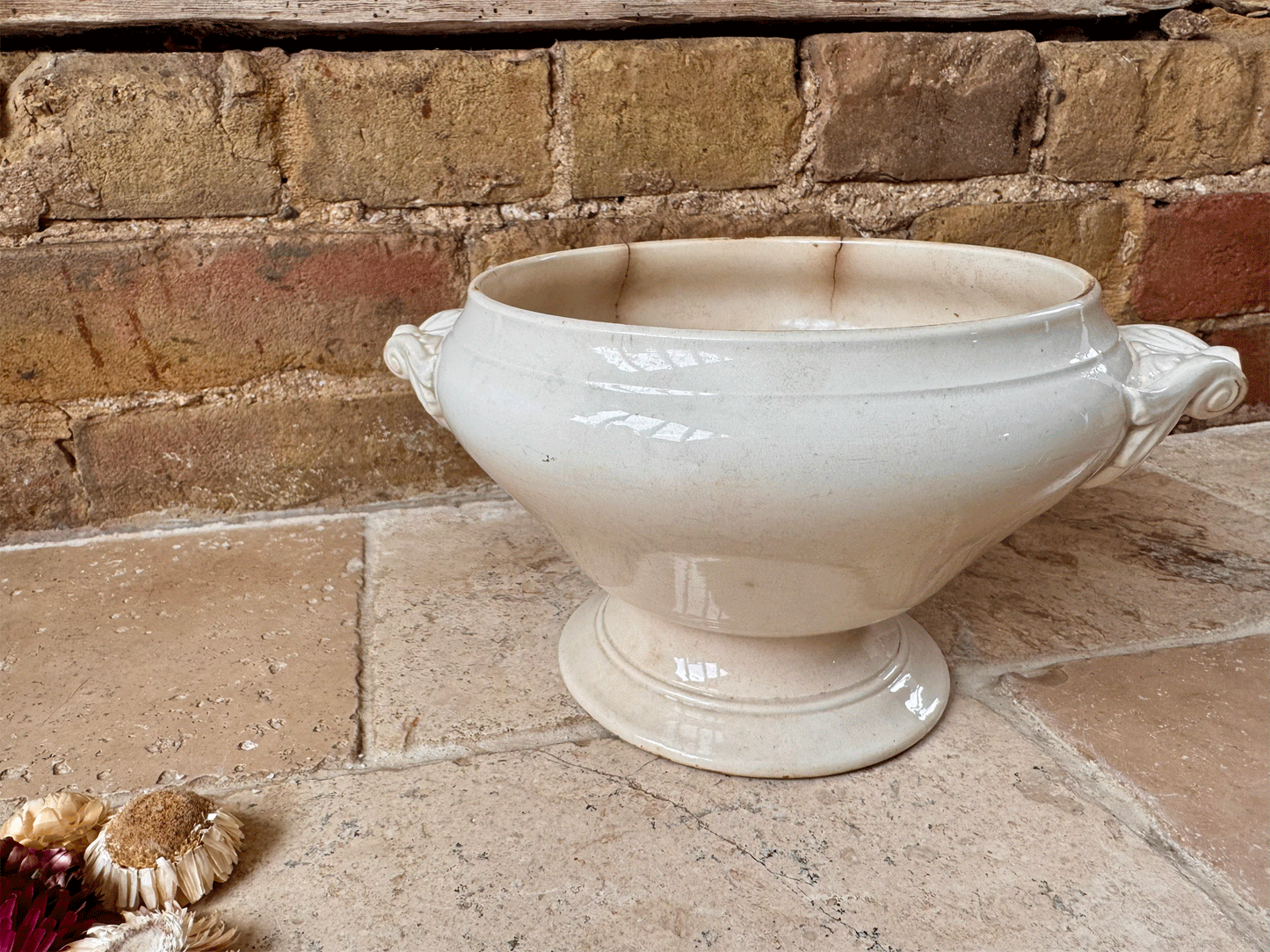 antique french timeworn buttery terre de fer ironstone soupiere bowl tureen badonviller