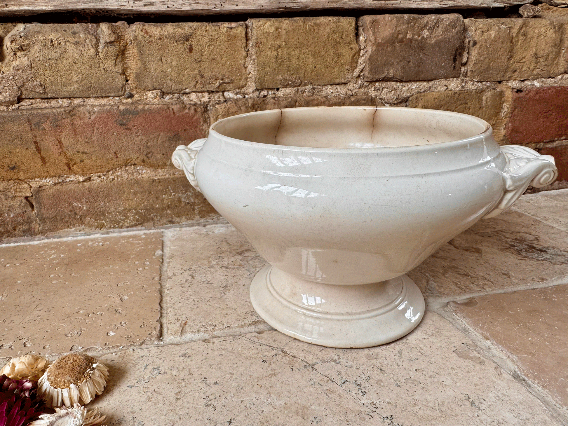 antique french timeworn buttery terre de fer ironstone soupiere bowl tureen badonviller