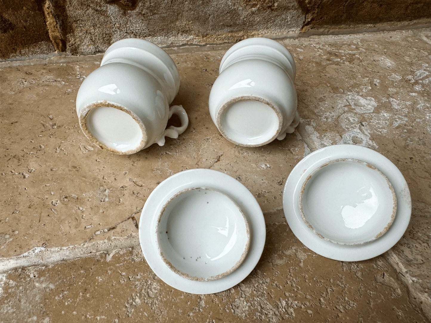 antique french white ware dessert chocolate cream creme brulee pot