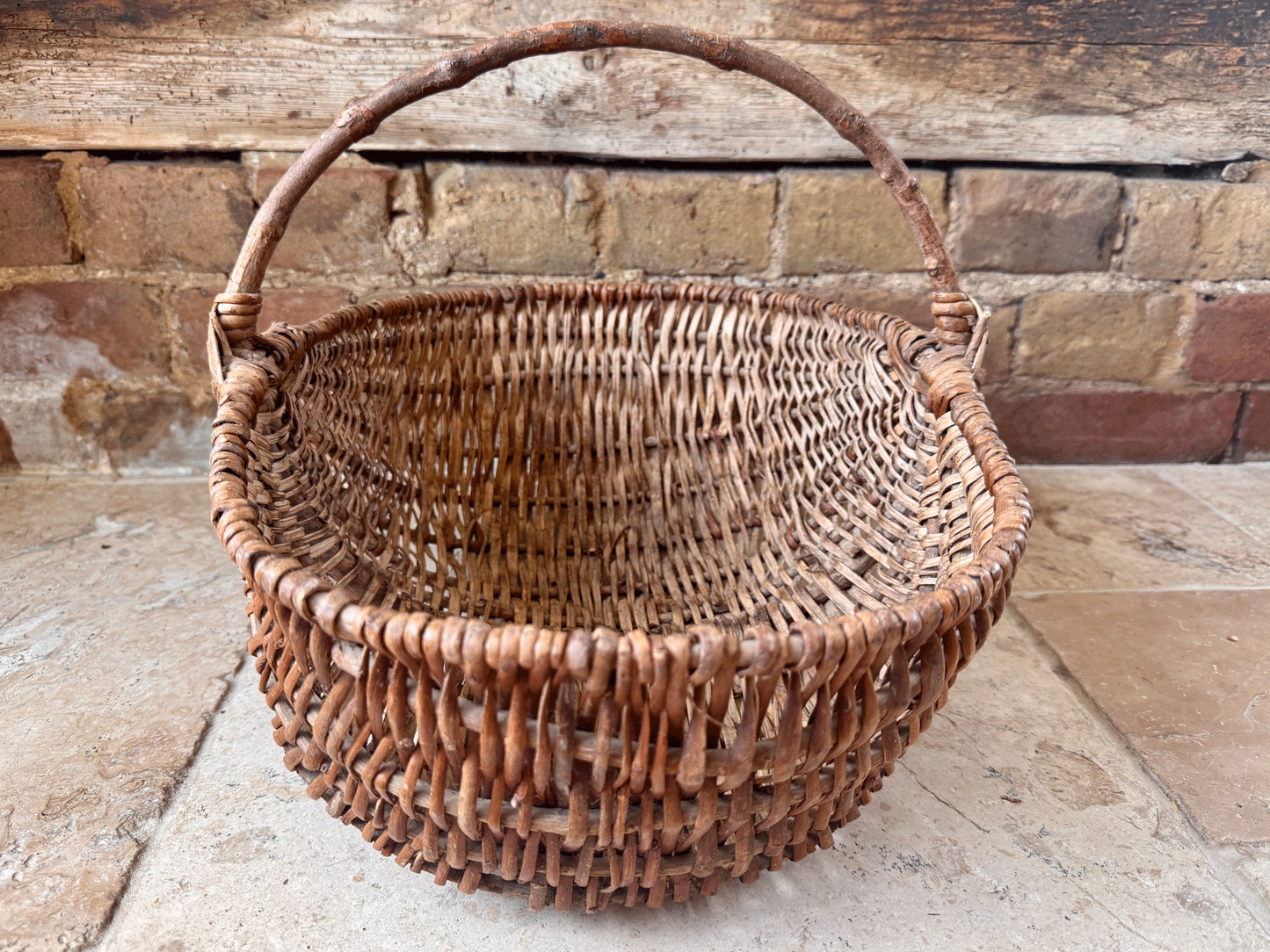 antique french large rustic wicker trug basket panier bentwood handle