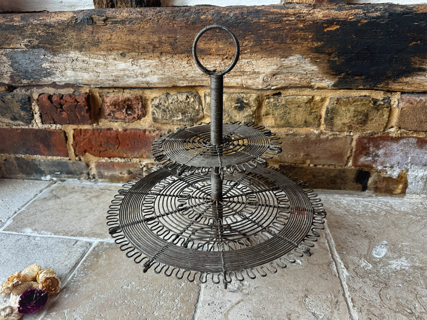 antique french two tiered wirework cake patisserie stand