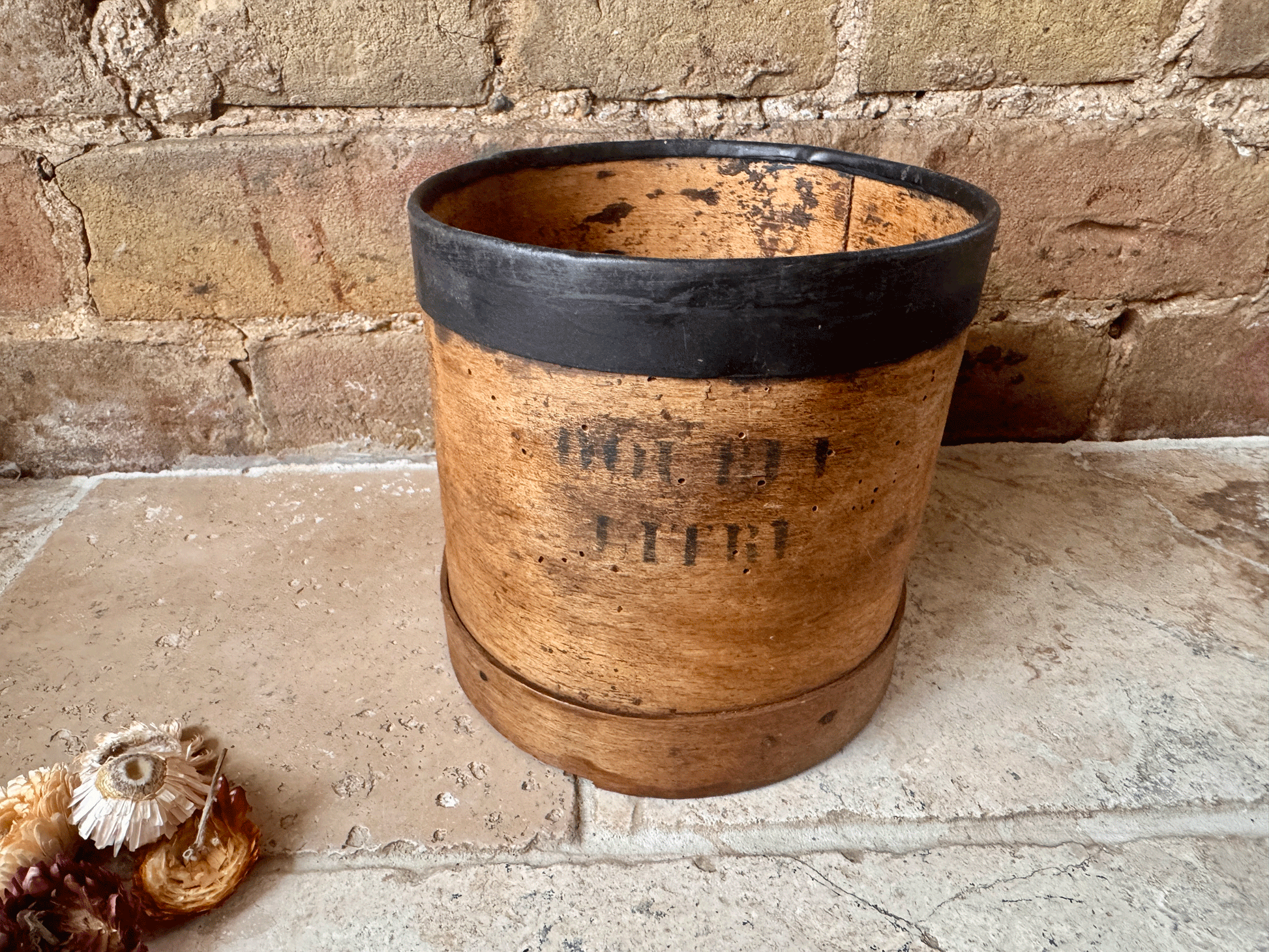 antique french rustic farmhouse decor wooden treen bentwood grain measure double litre